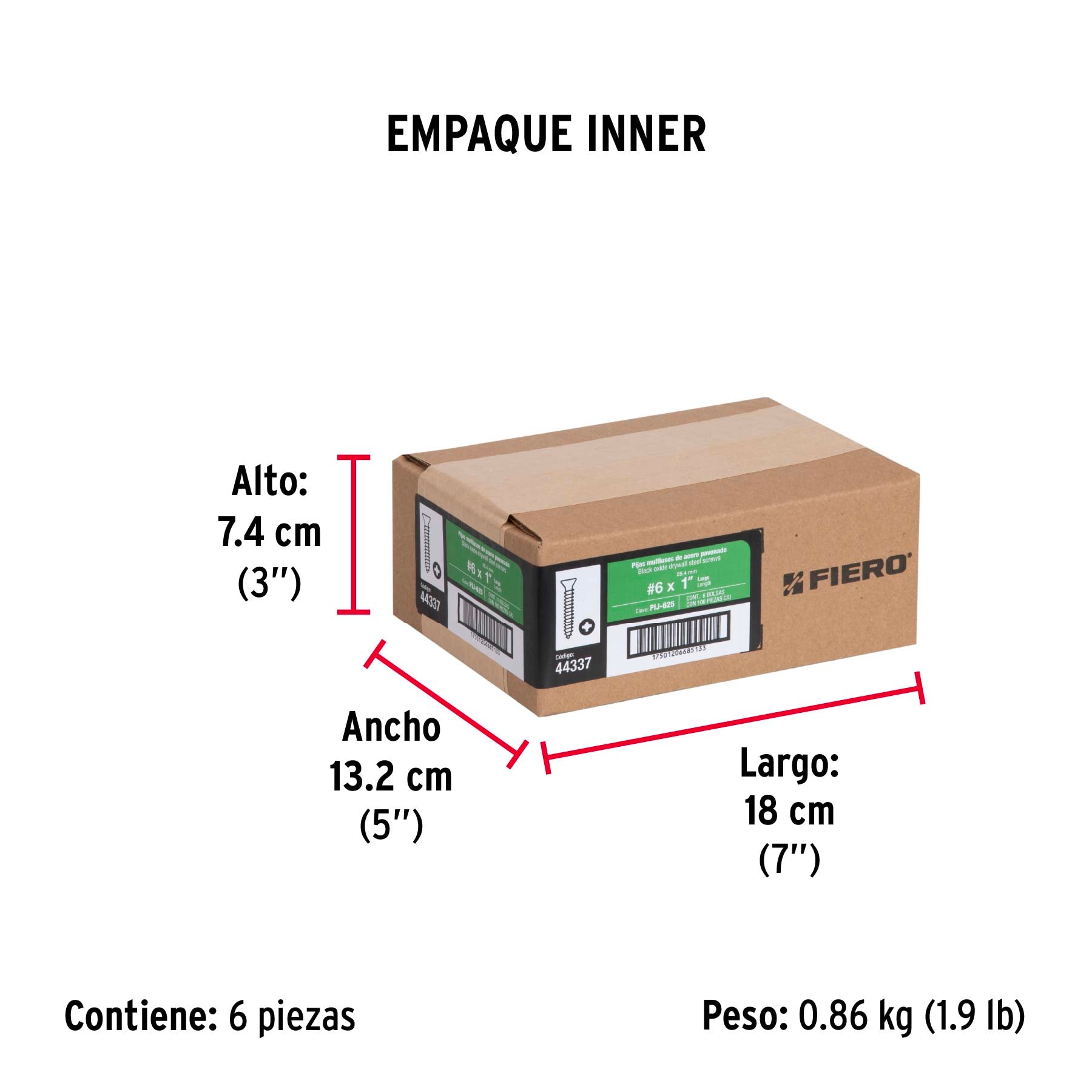 Pija Tablaroca No 6 x 1" Fiero Bolsa con 100 Piezas