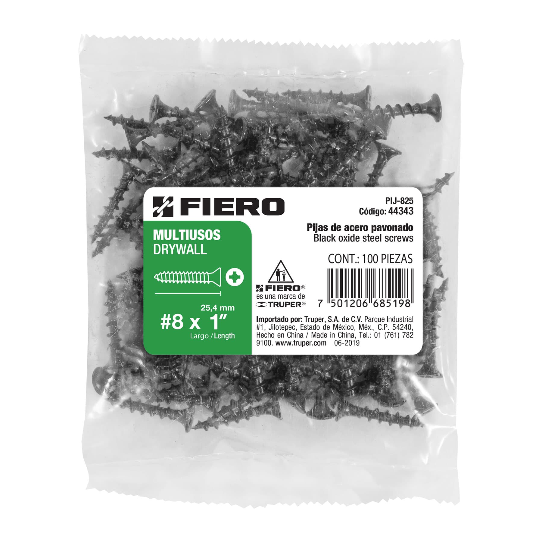 Pija Tablaroca No 8 x 1" Fiero Bolsa con 100 Piezas