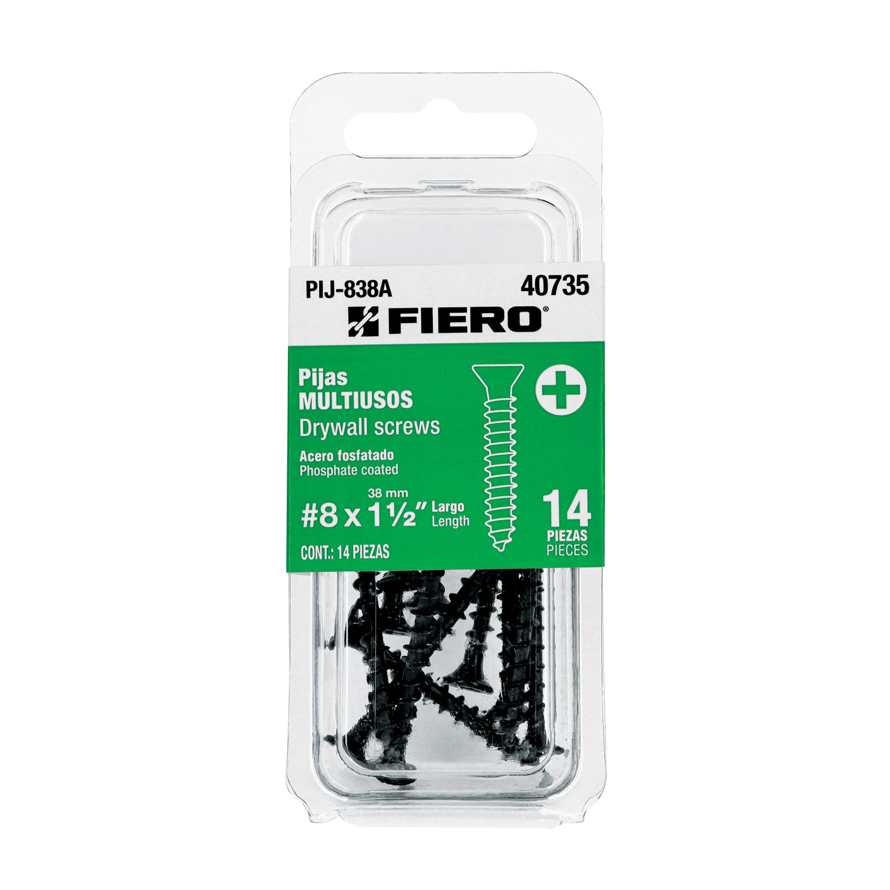 Pija Tablaroca No 8 x 1"1/2 Fiero Blister 14 Piezas