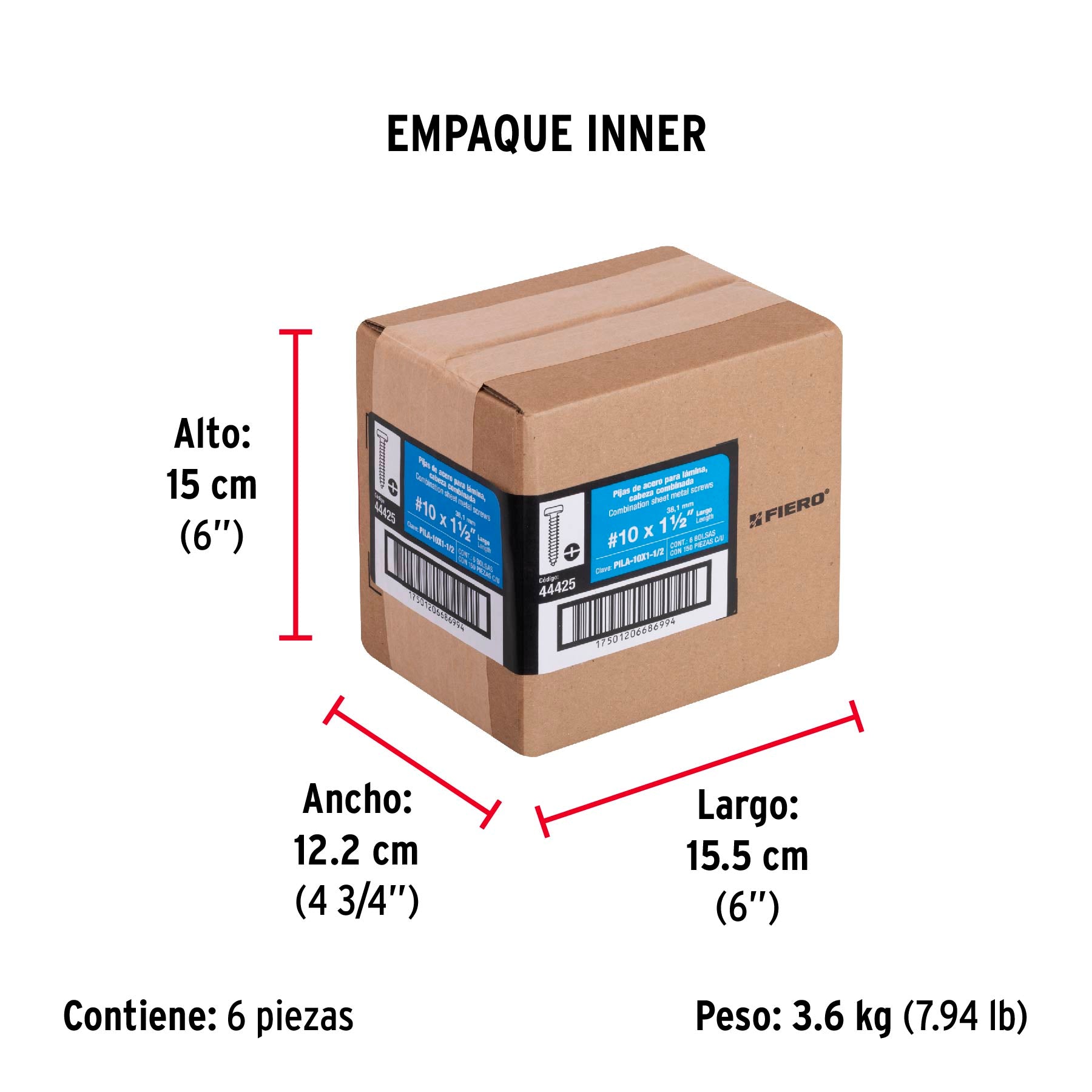 Pija para Lamina No 10 x 1"1/2 (38 mm) Fiero Bolsa con 150 Piezas