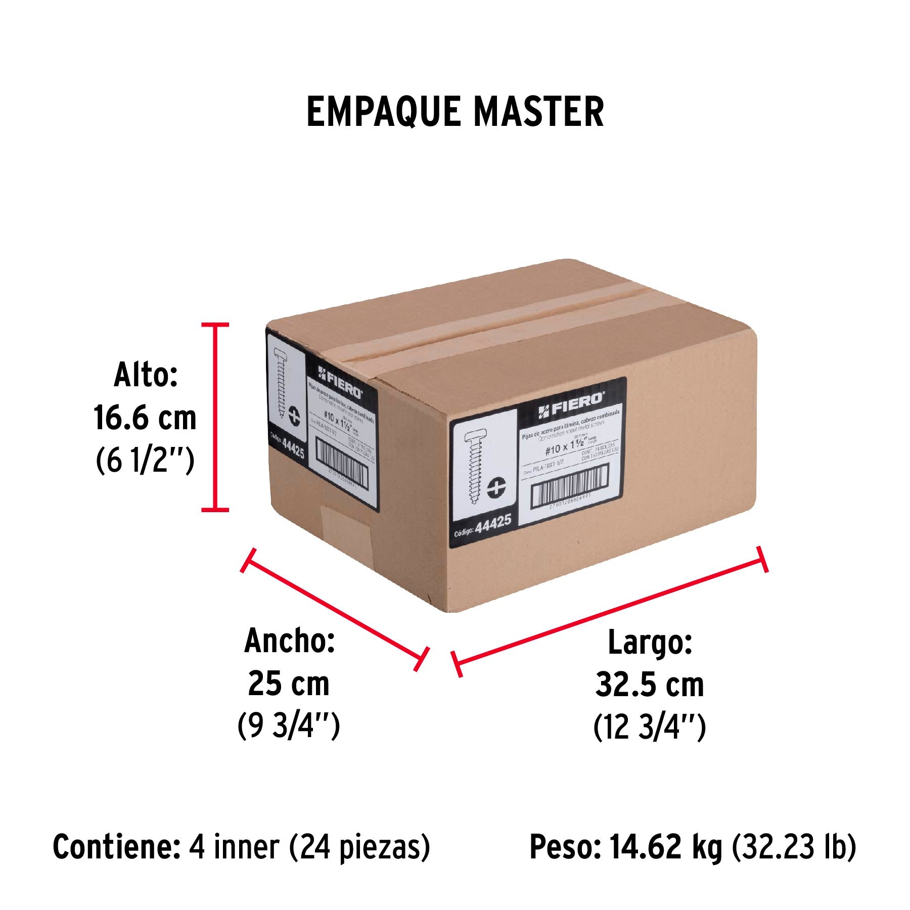 Pija para Lamina No 10 x 1"1/2 (38 mm) Fiero Bolsa con 150 Piezas