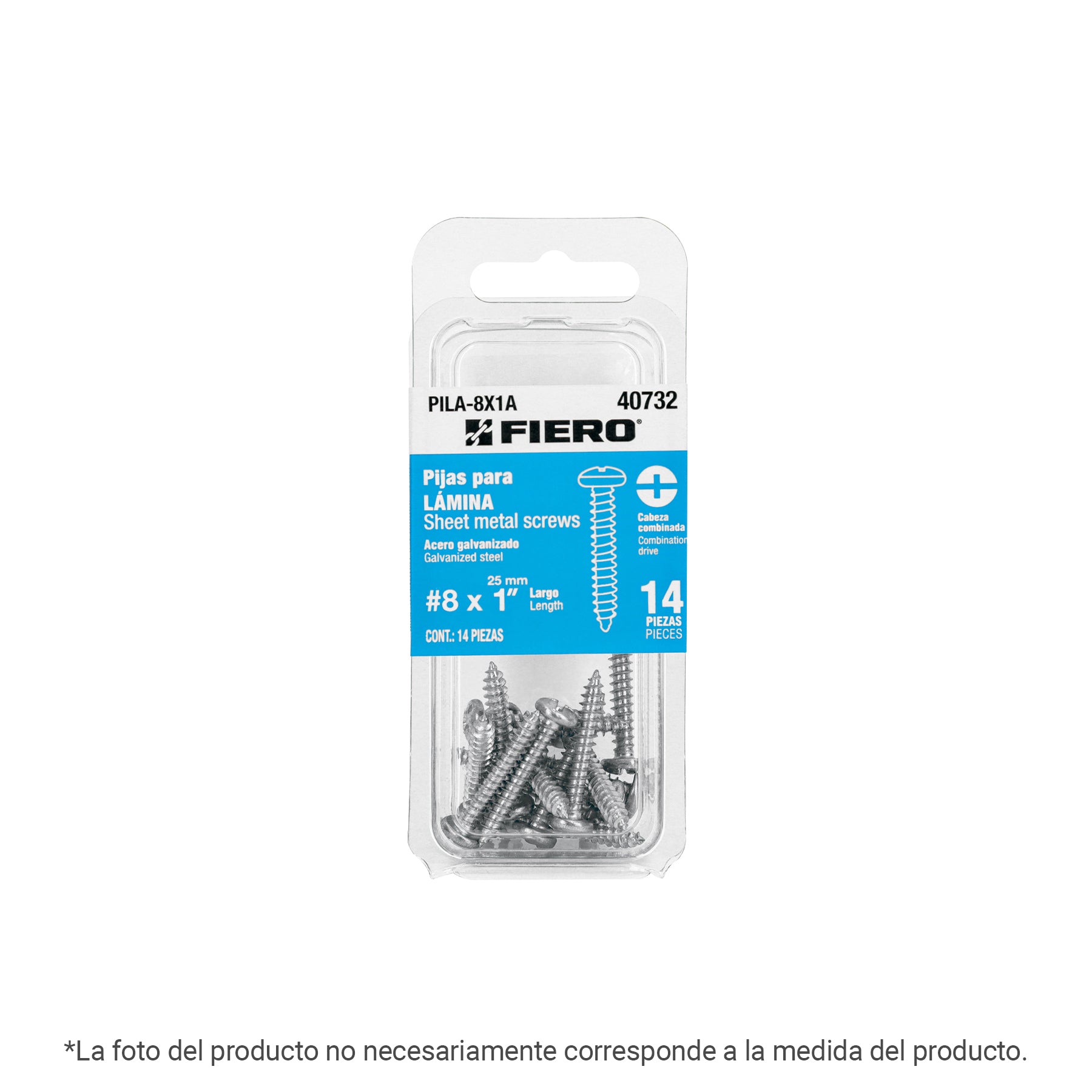 Pija para Lamina No 12 x 1"1/2 (38 mm) Fiero Blister 6 Piezas