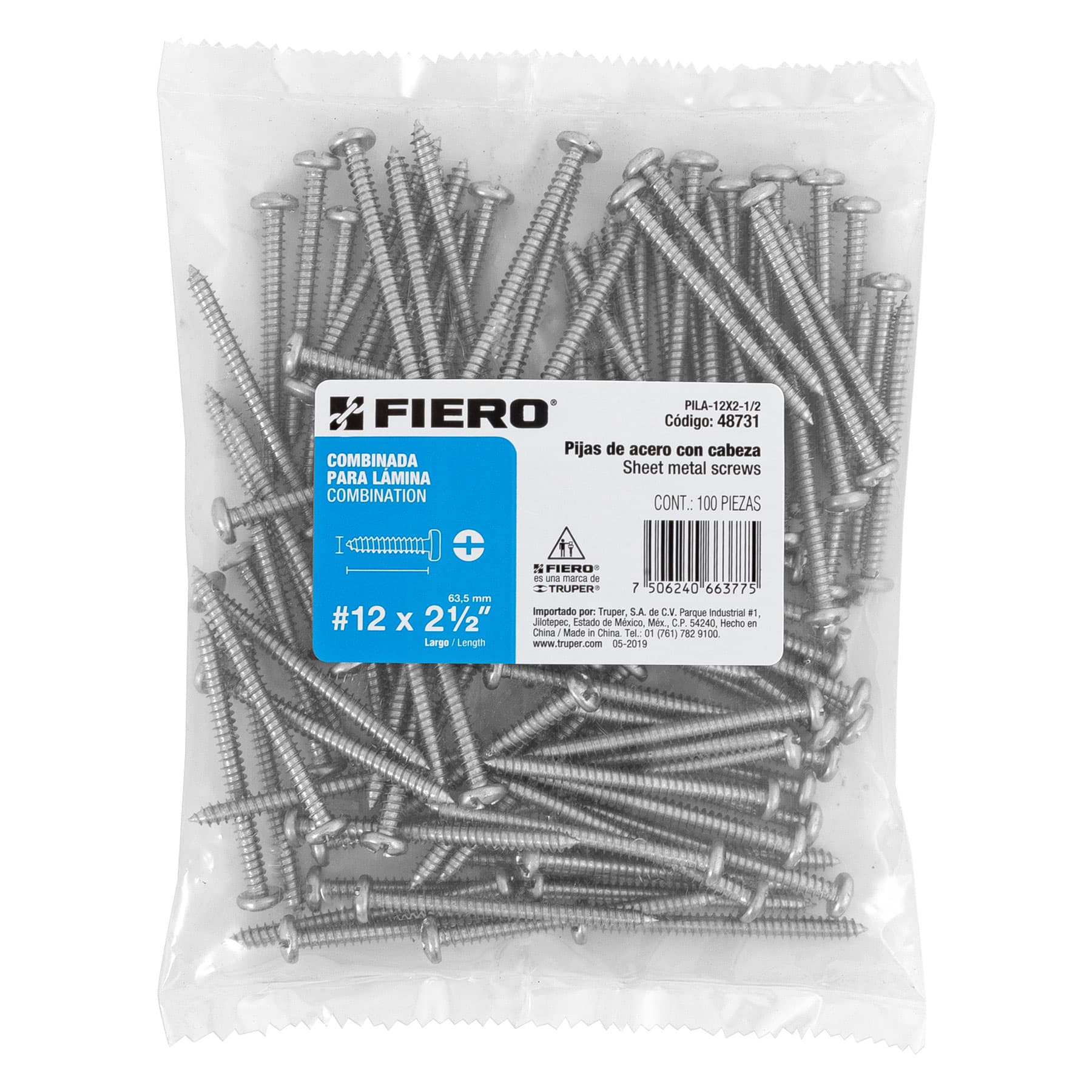 Pija para Lamina No 12 x 2"1/2 (65 mm) Fiero 1 Pieza