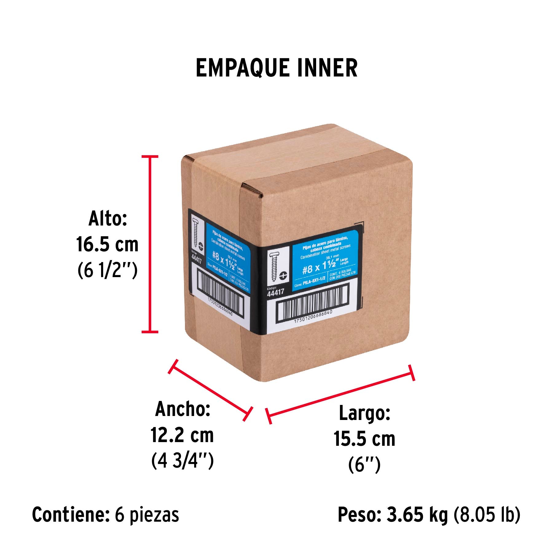 Pija para Lamina No 8 x 1"1/2 (38 mm) Fiero Bolsa con 200 Piezas