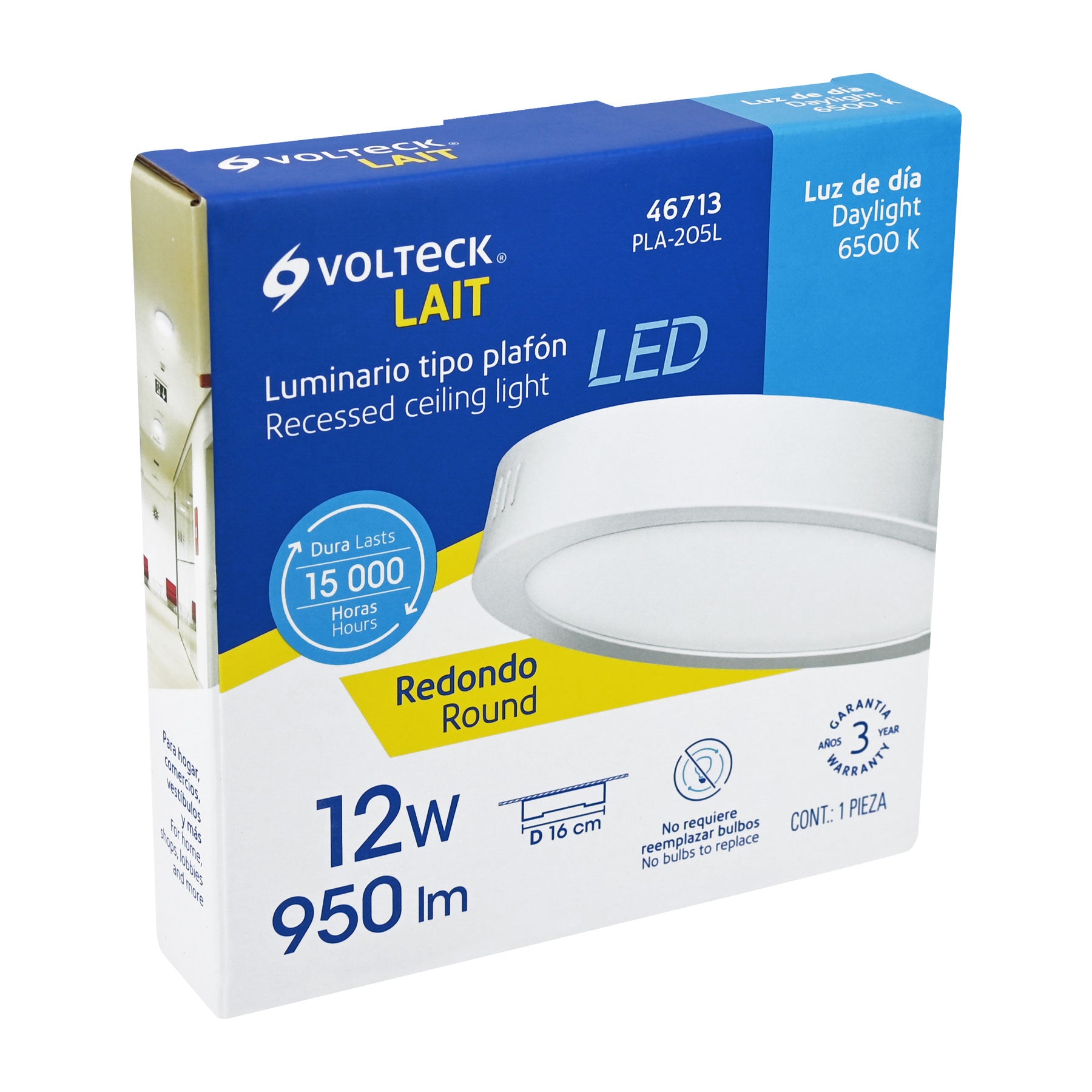 Luminario de Sobreponer LED Redondo Volteck 12 Watts Luz de Dia