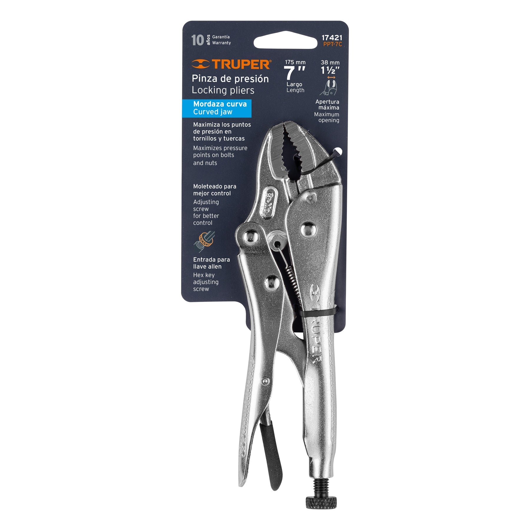 Pinza de Presion Mordaza Curva 7" Truper