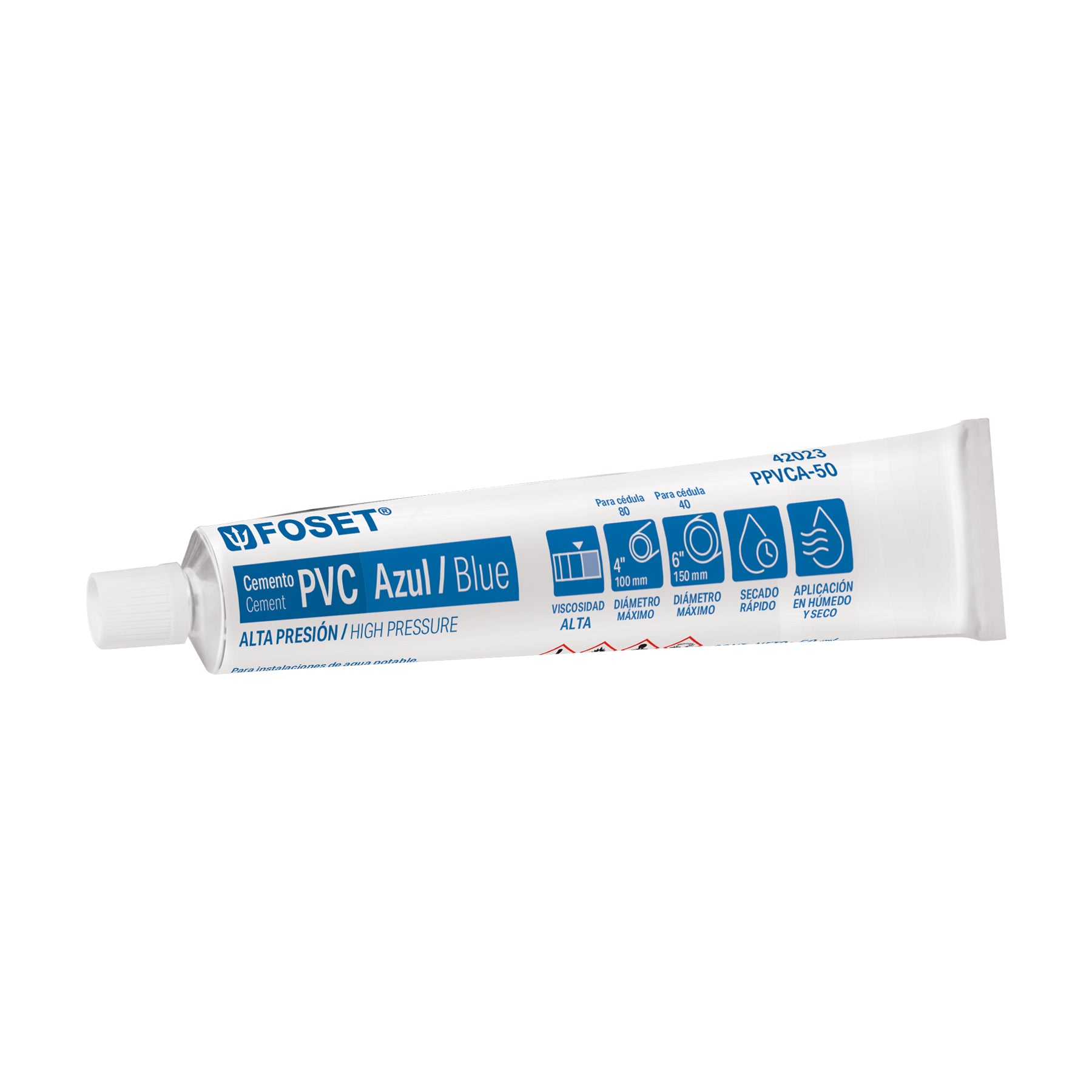Pegamento PVC Alta Presión Azul FOSET Tubo 50 ML