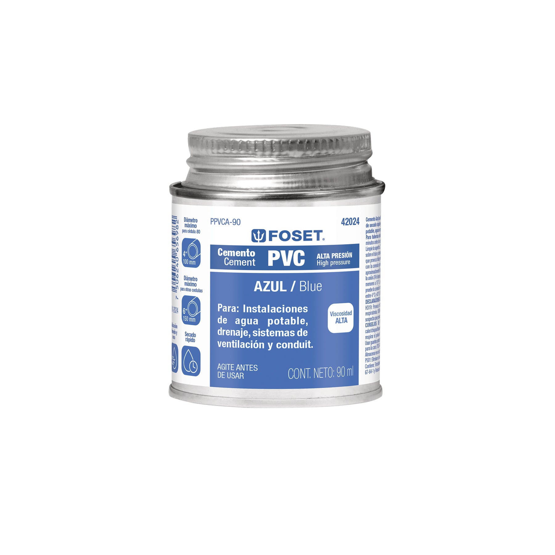 Pegamento PVC Alta Presión Azul FOSET Lata 90 ML