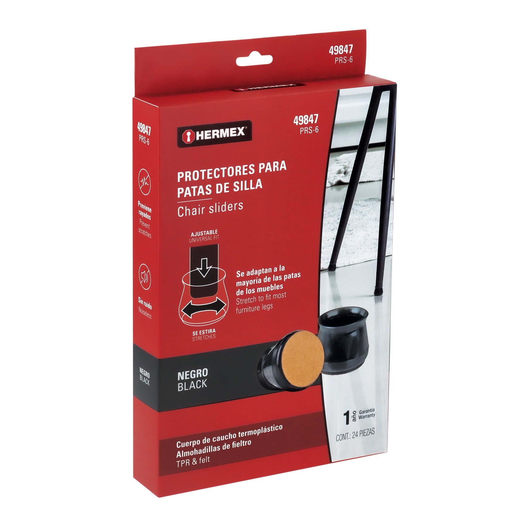 Protectores para Patas de Silla Negro Hermex Caja 24 Piezas
