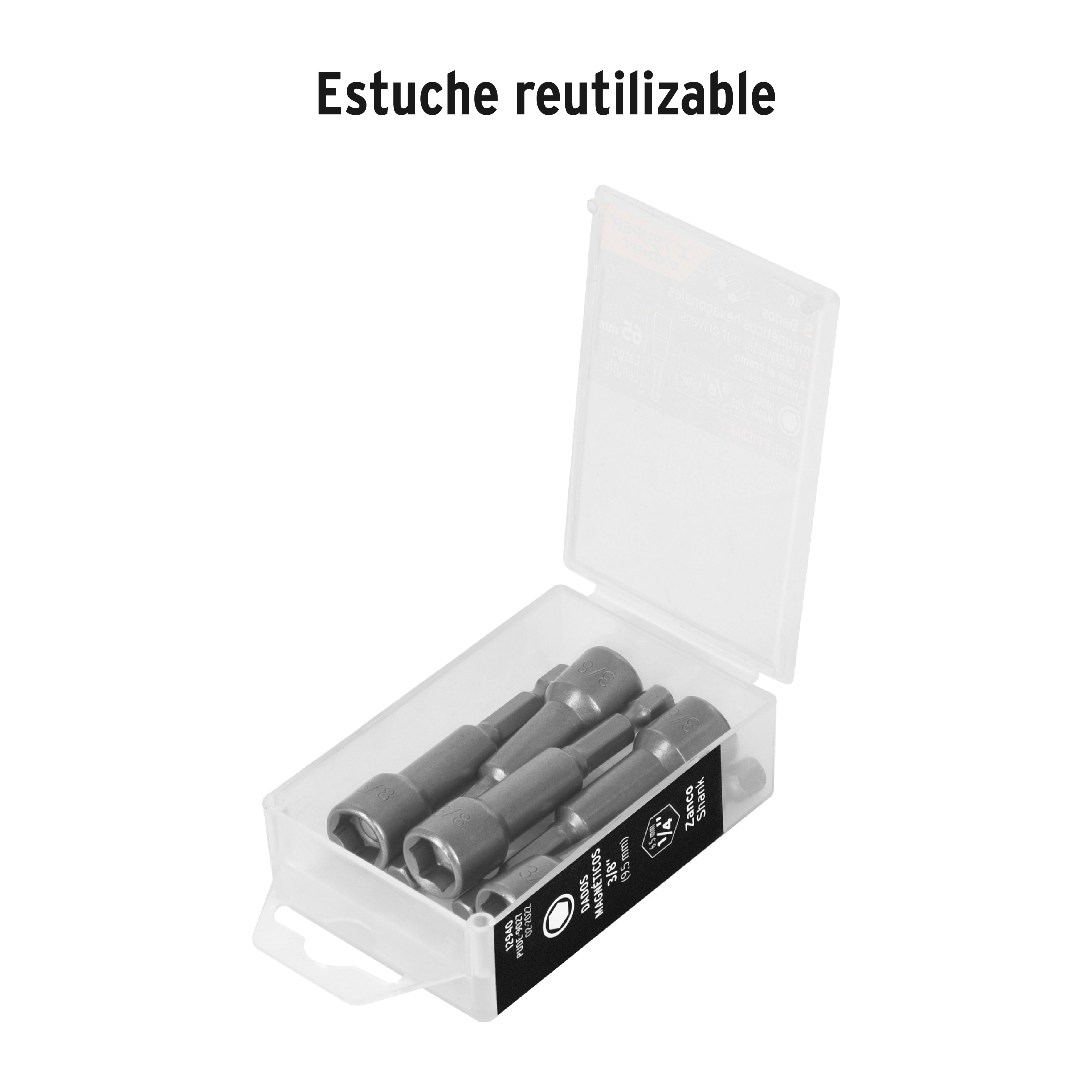 Dado Magnetico Hexagonal Zanco 1/4" Dado 3/8" Truper Estuche 5 Piezas