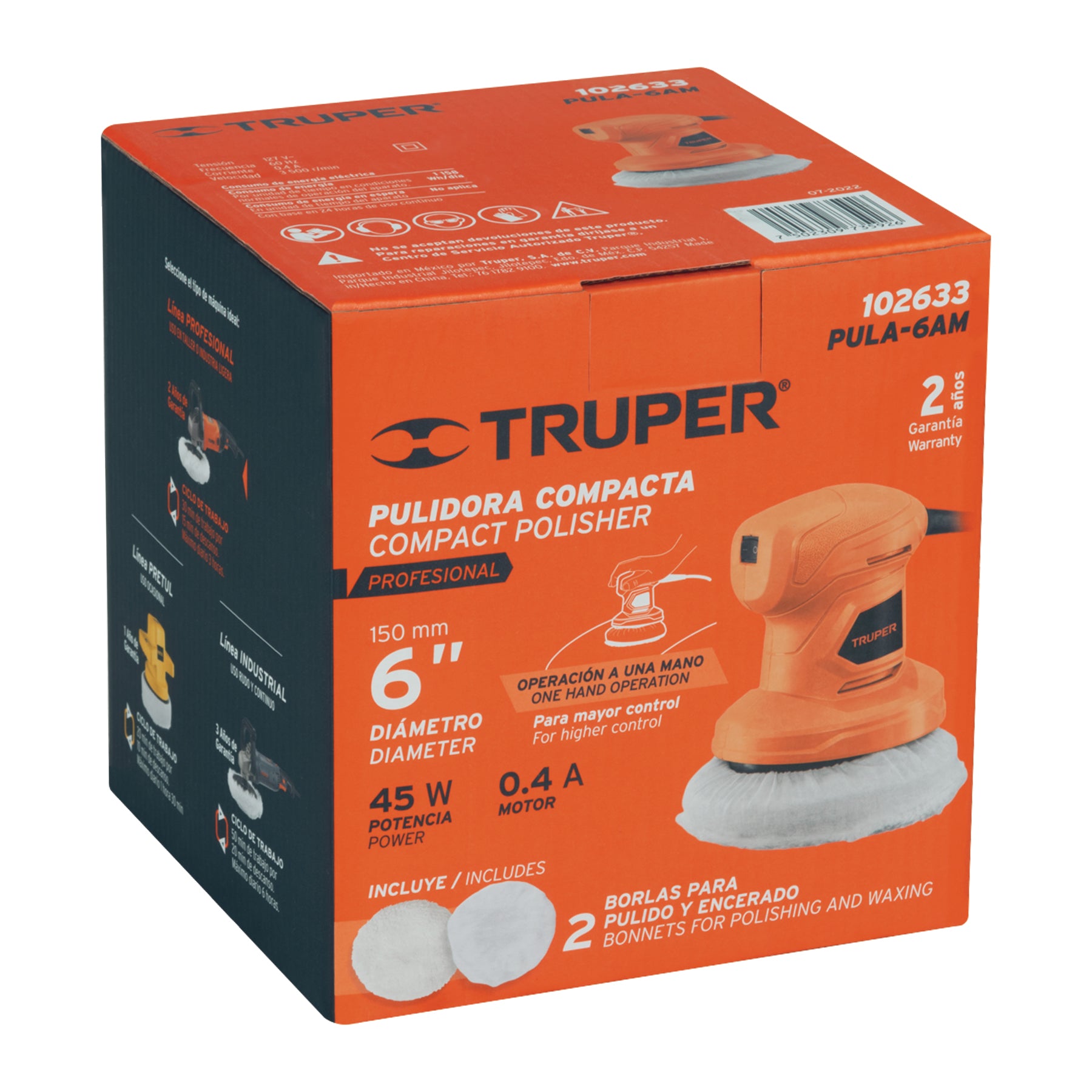 Pulidora Roto-Orbital 6" - 45 Watts Compacta Truper PRO