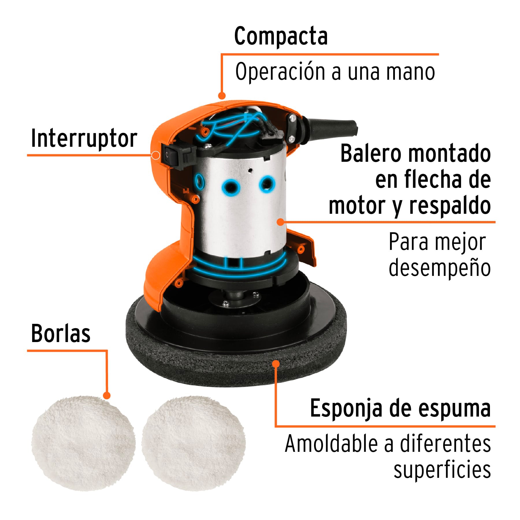 Pulidora Roto-Orbital 6" - 45 Watts Compacta Truper PRO