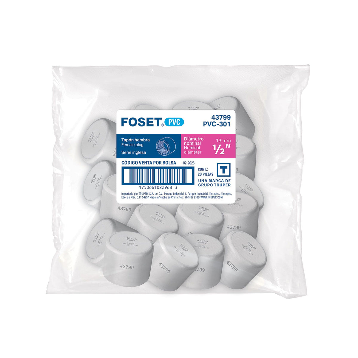 Tapon Capa Roscable PVC Hidraulico FOSET 1/2"