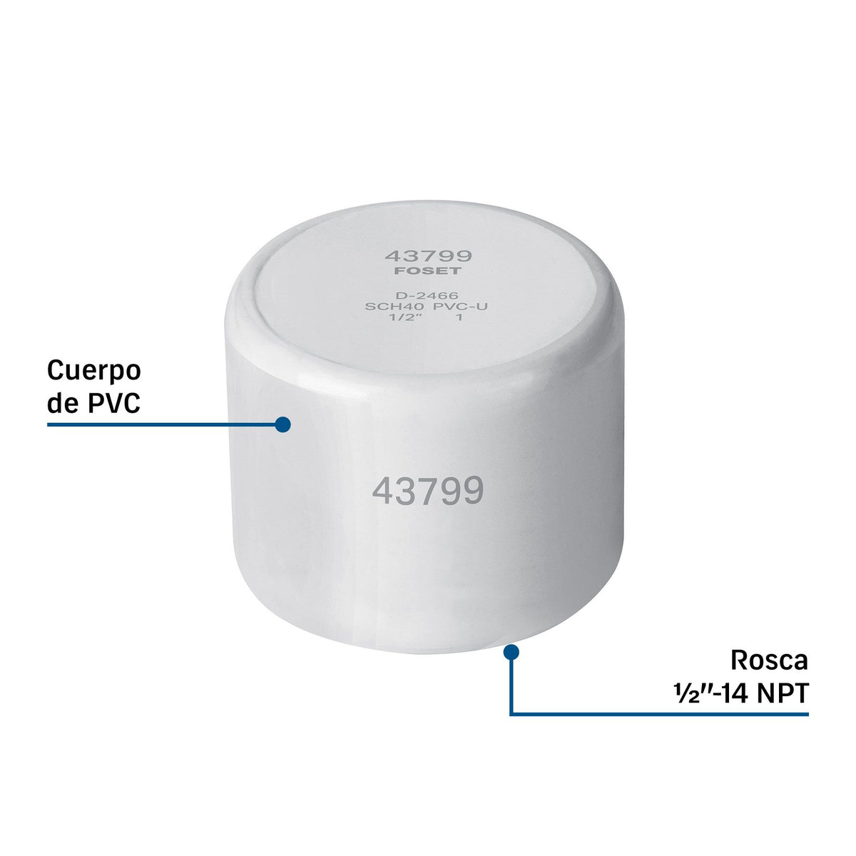Tapon Capa Roscable PVC Hidraulico FOSET 1/2"