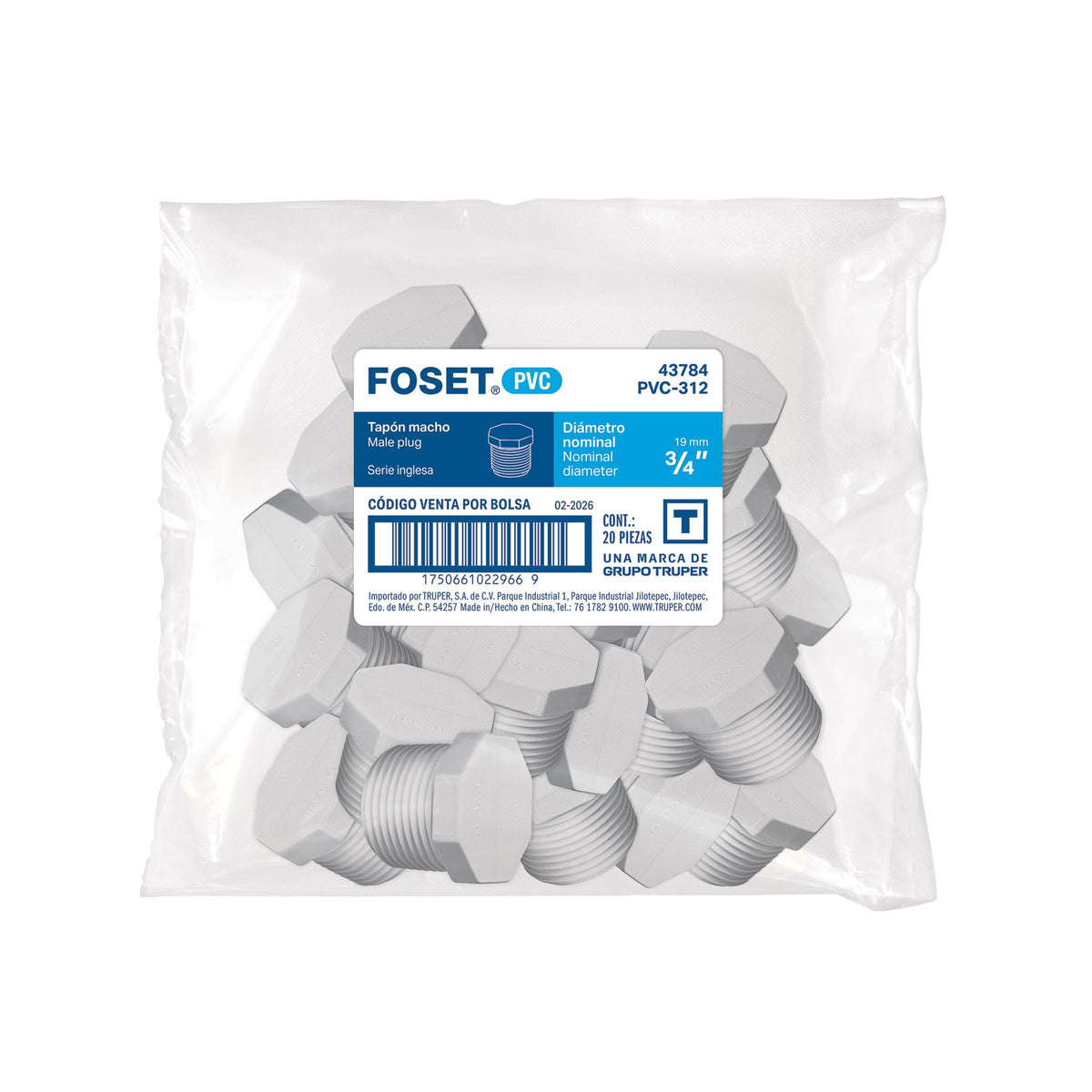 Tapon Macho Roscable PVC Hidraulico FOSET 3/4"