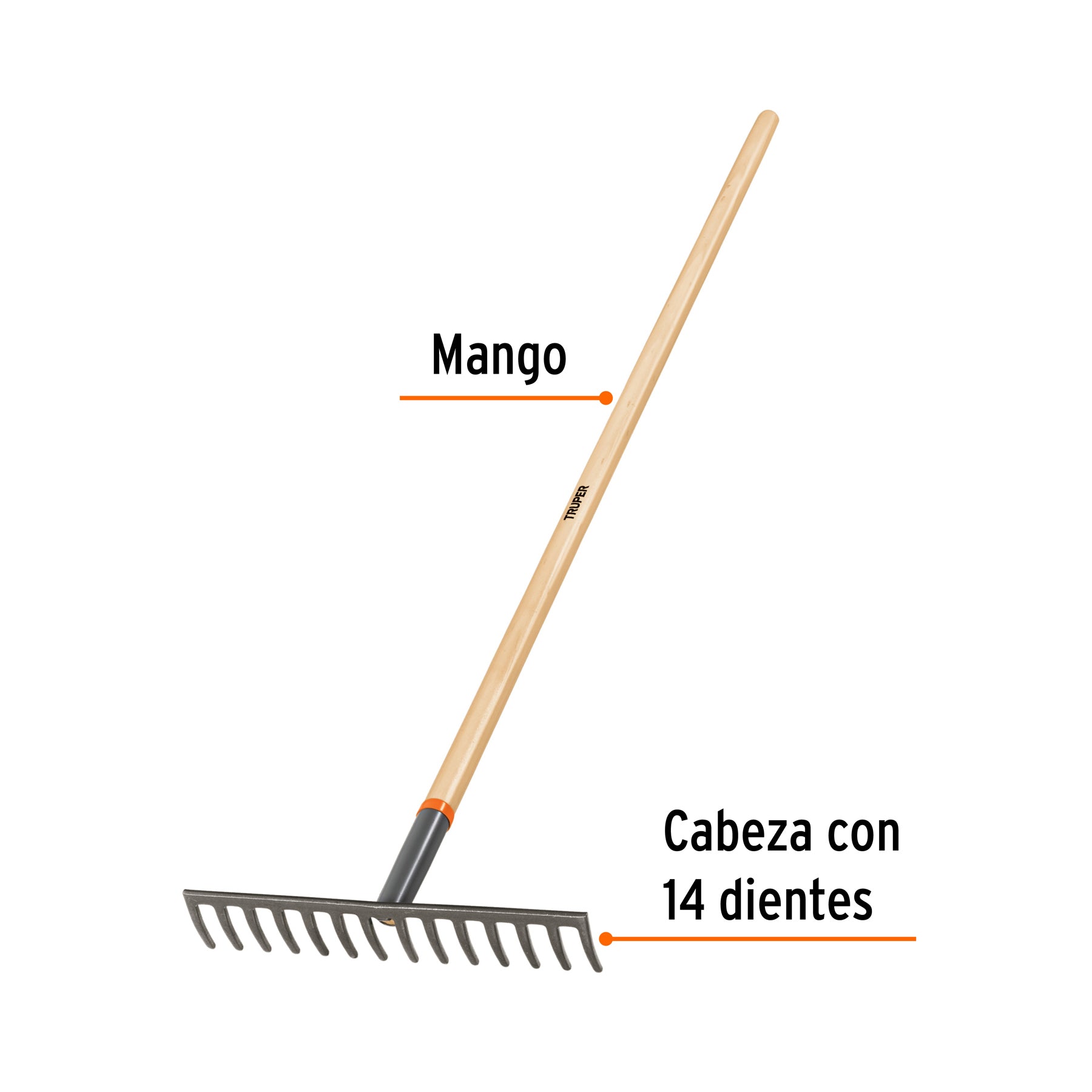 Rastrillo Recto 14 Dientes Mango 54" Truper