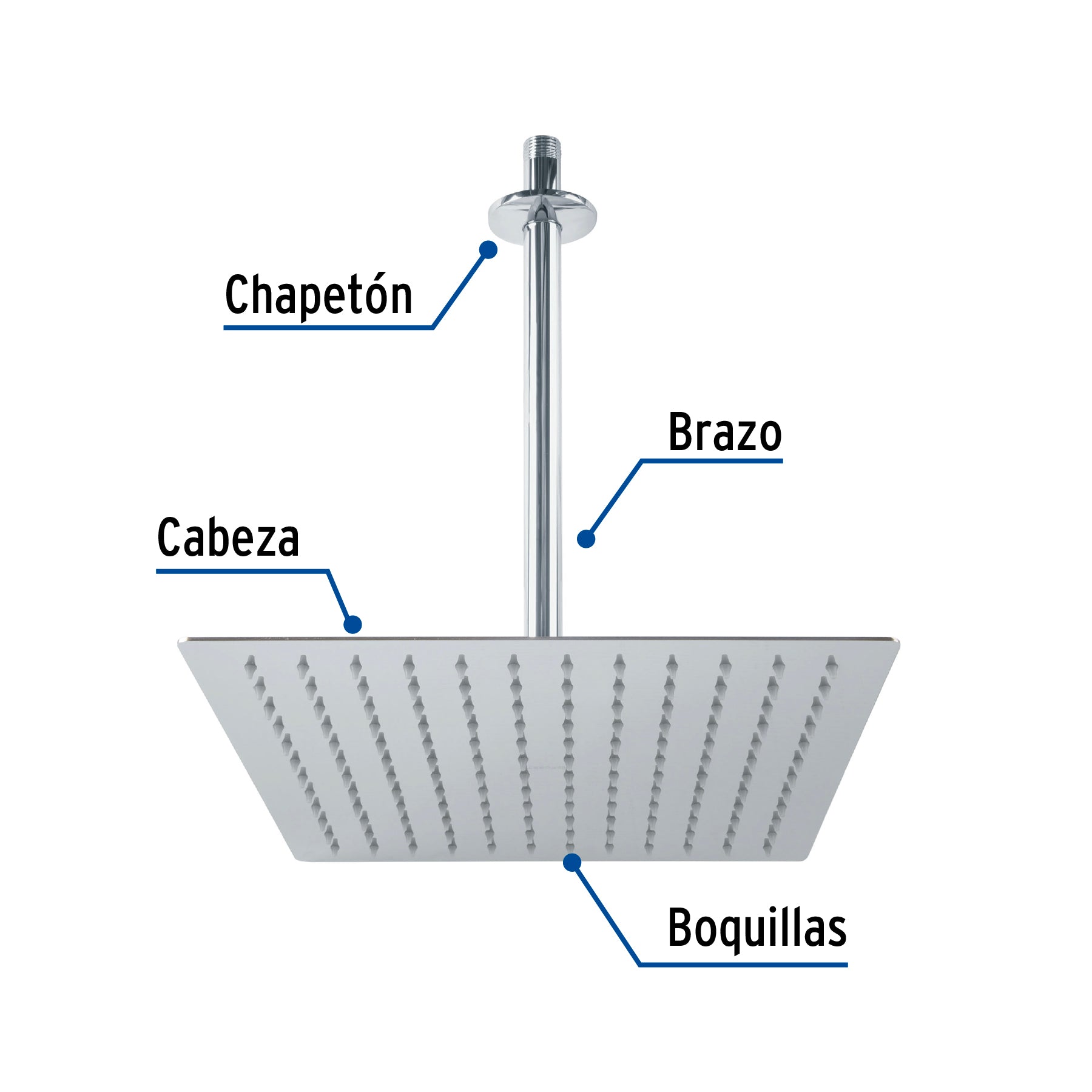 Regadera Cuadrada 12" con Brazo y Chapeton Foset Riviera Cromo