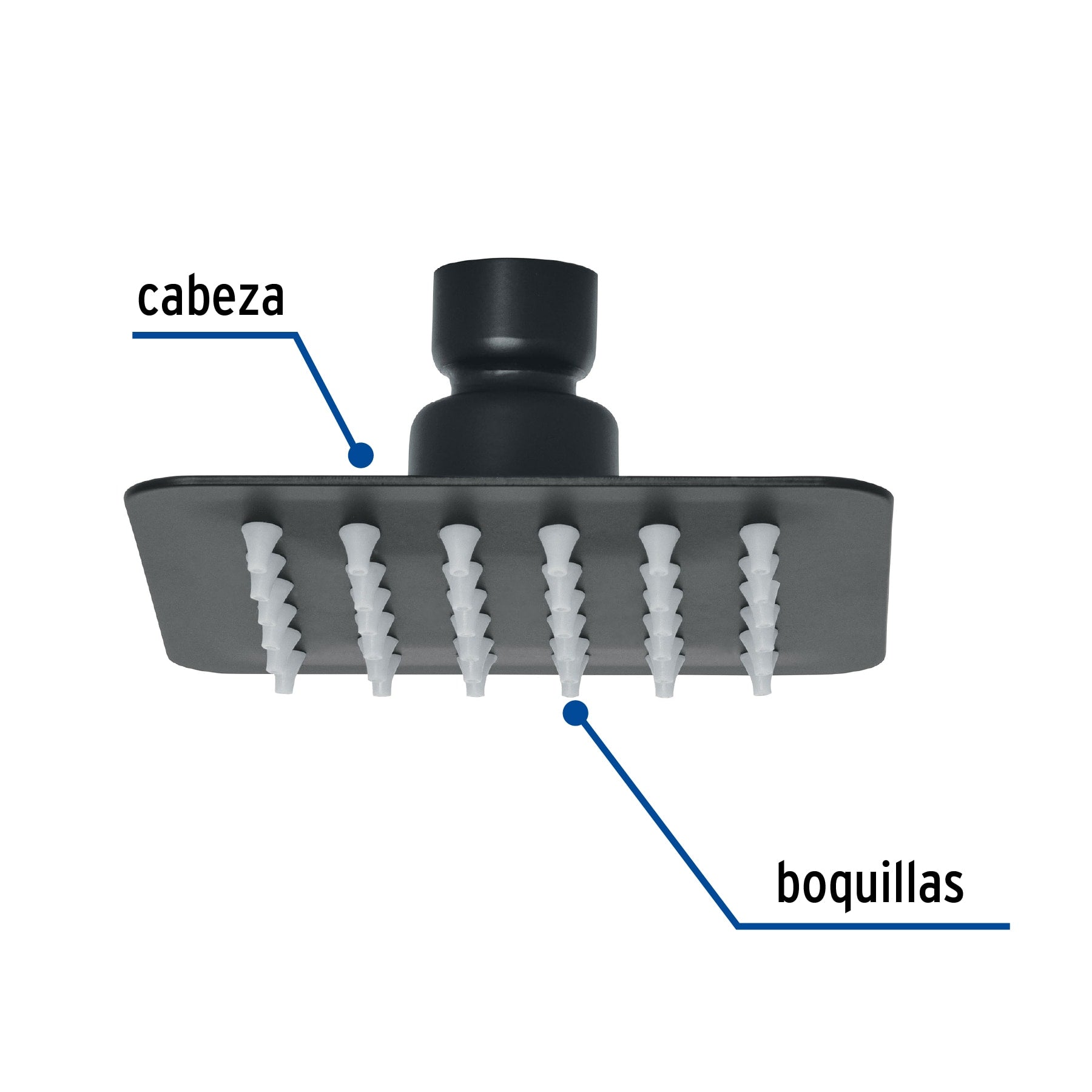Regadera Cuadrada 4" Acero Inoxidable FOSET TUBIG Acabado Negro