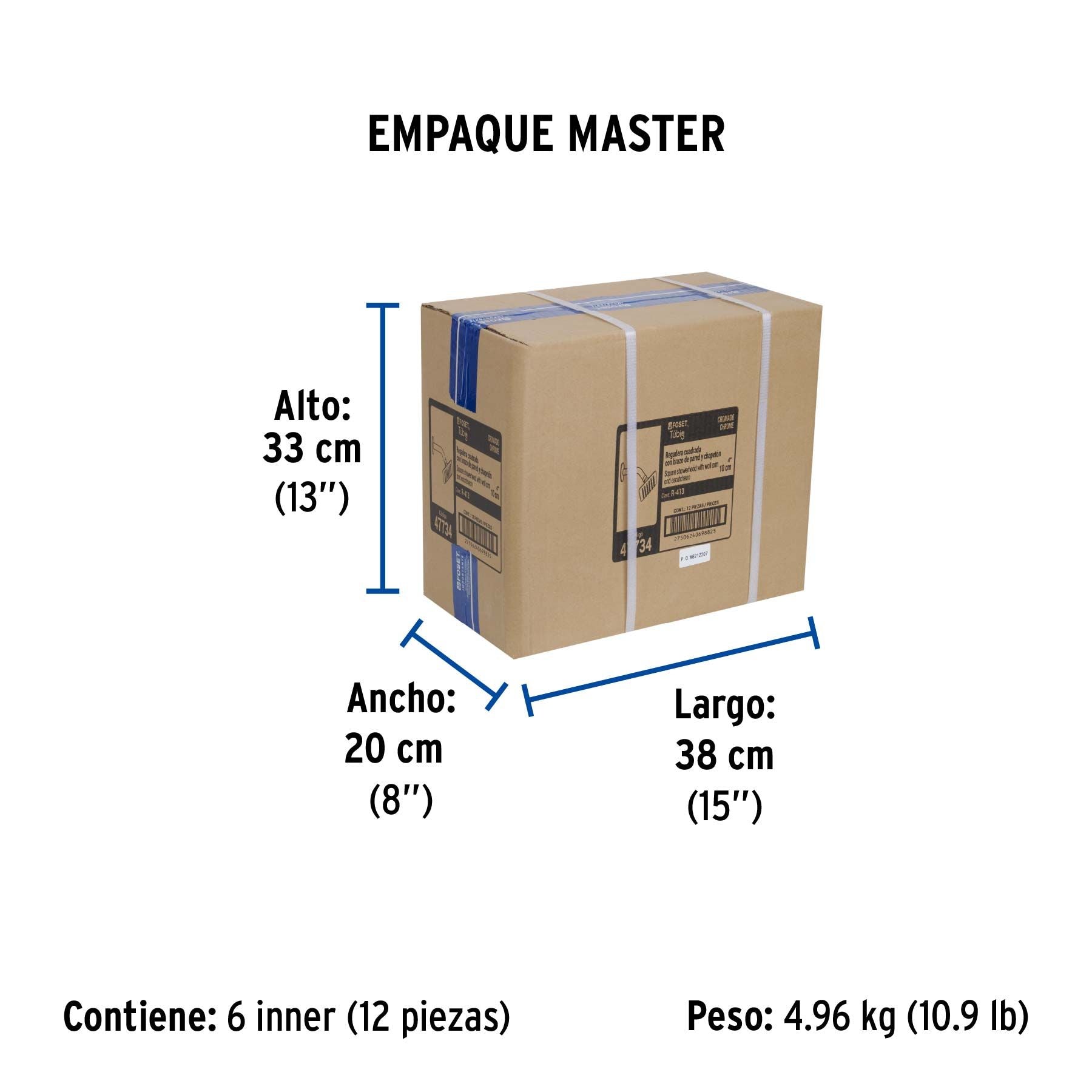 Regadera Cuadrada 4" con Brazo Acero Inoxidable FOSET TUBIG Acabado Cromo