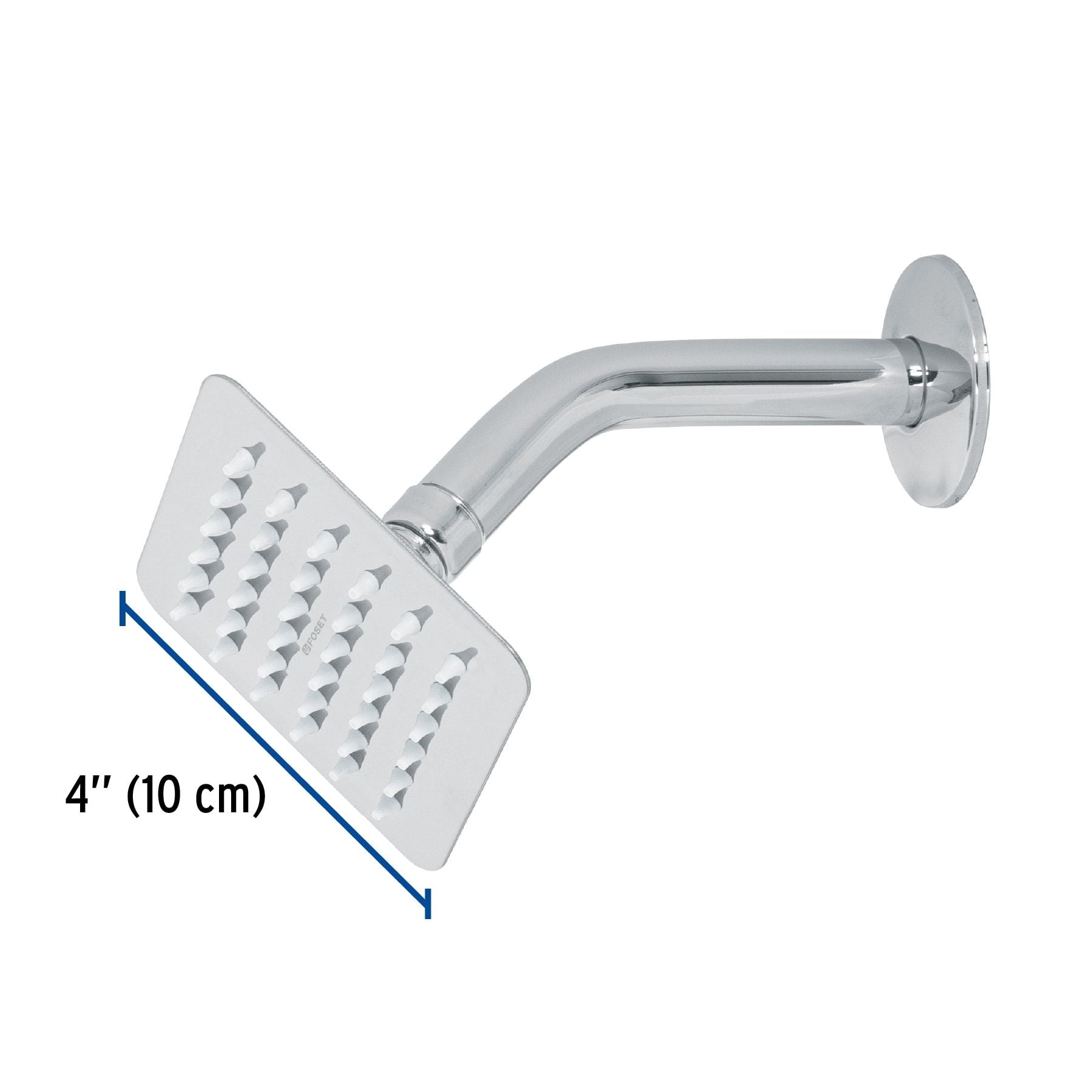 Regadera Cuadrada 4" con Brazo Acero Inoxidable FOSET TUBIG Acabado Cromo