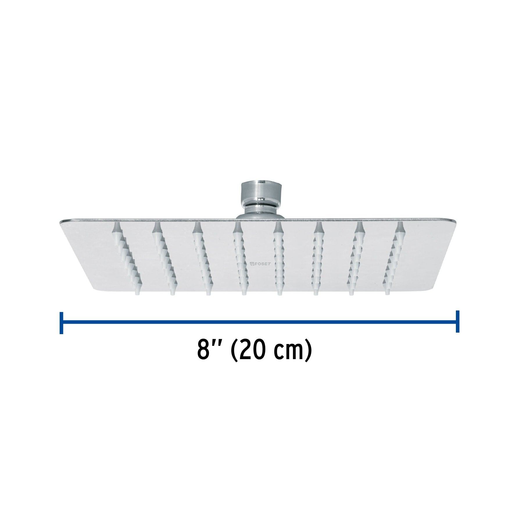 Regadera Cuadrada 8" Acero Inoxidable FOSET TUBIG Acabado Cromo
