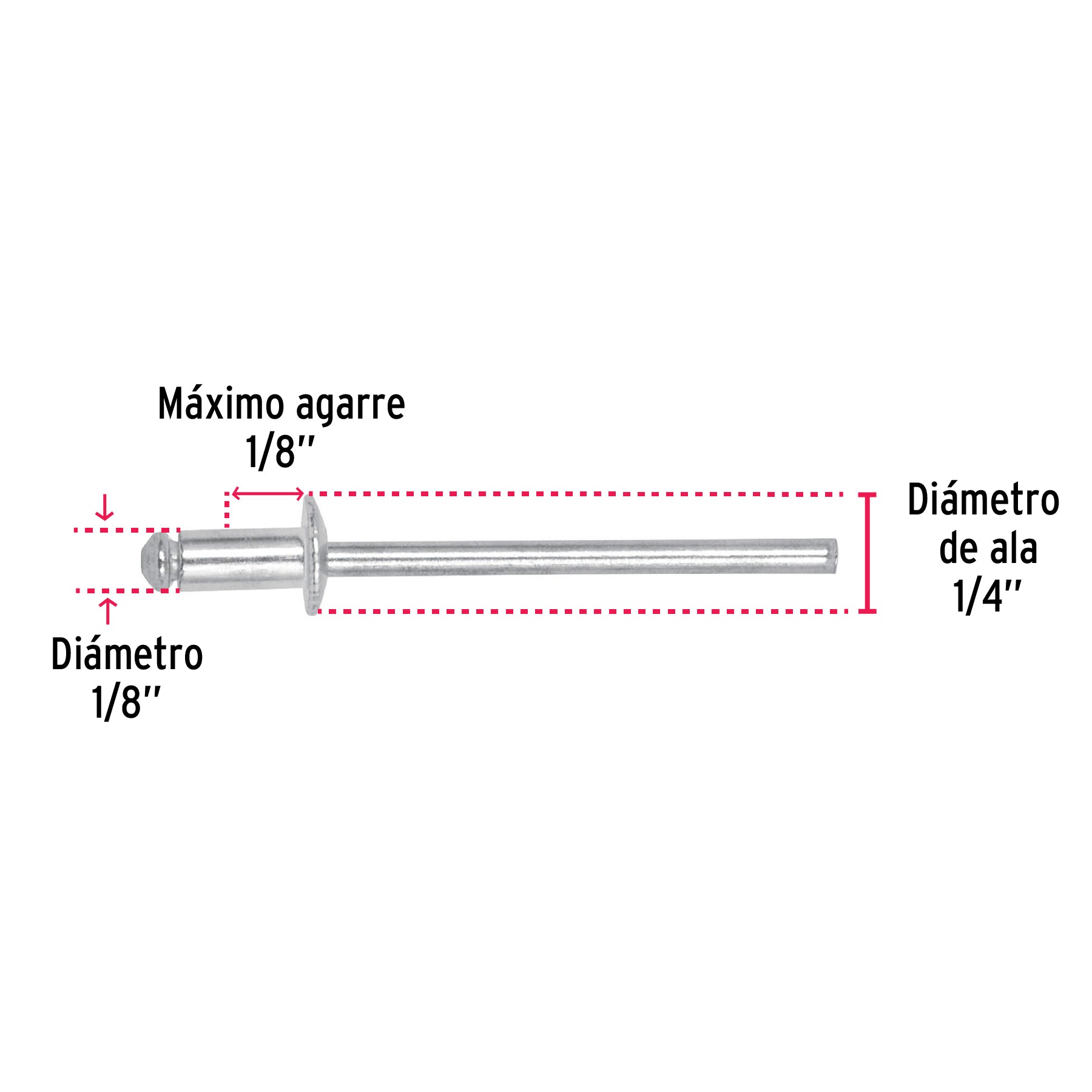Remache 42 de 1/8" X 1/8'' Fiero Bolsa con 50 Piezas