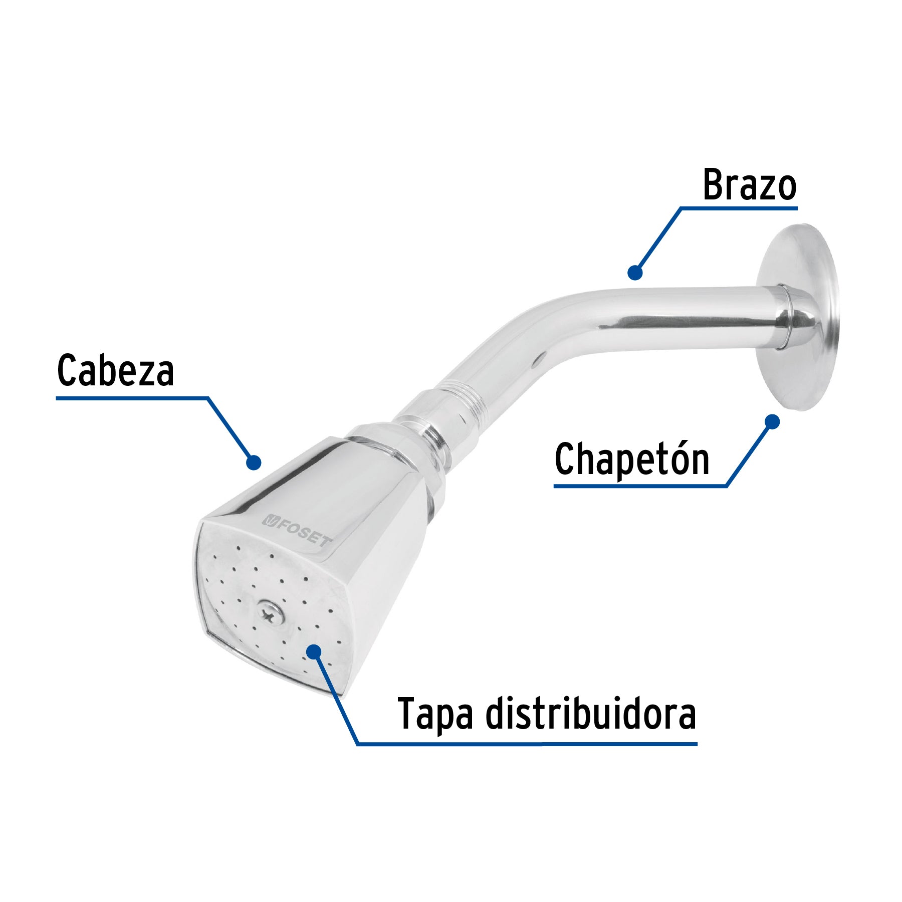 Regadera Cuadrada 2" Brazo y Chapeton Foset Aqua