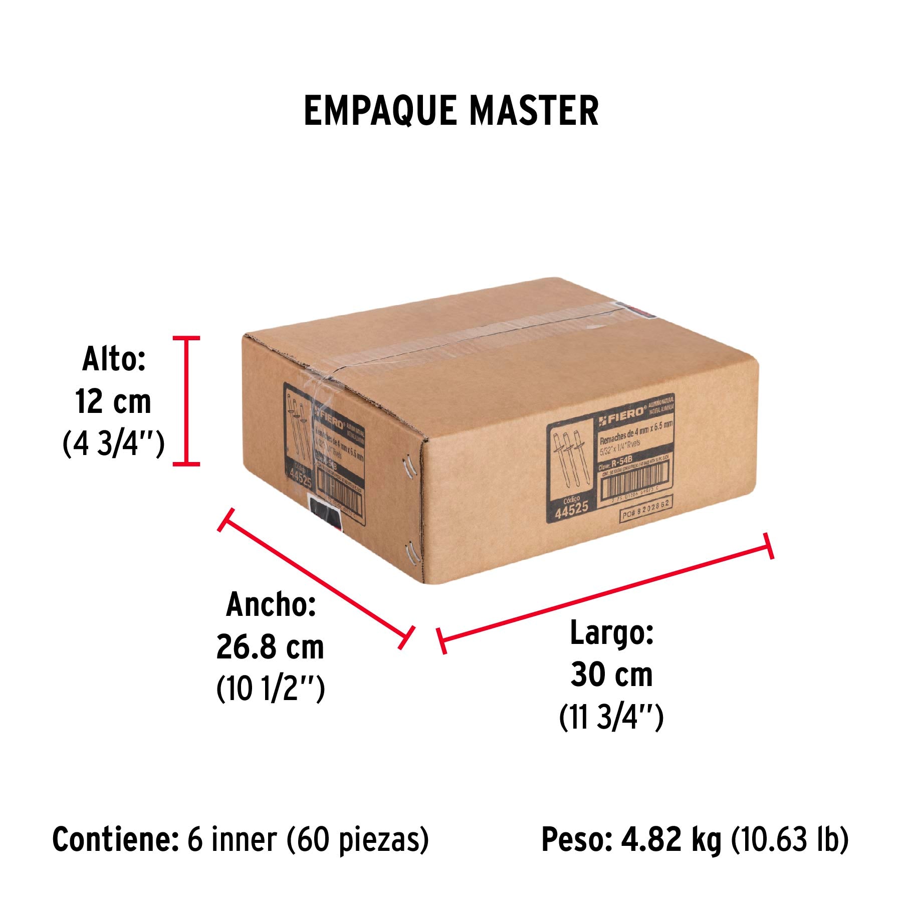 Remache 54 de 5/32" X 1/4'' Fiero Bolsa con 50 Piezas