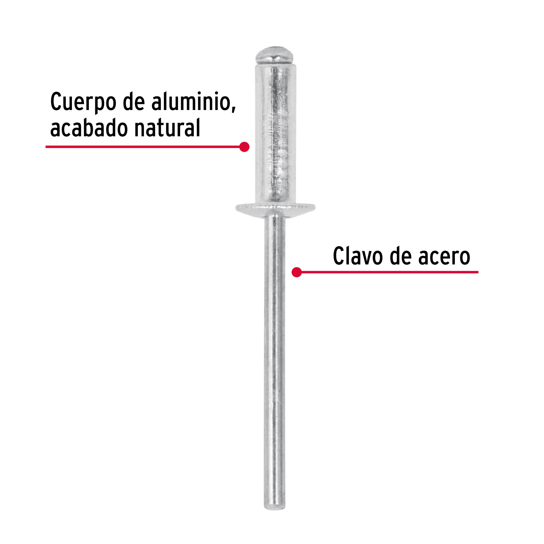 Remache 56 de 5/32" X 3/8'' Fiero Bolsa con 50 Piezas