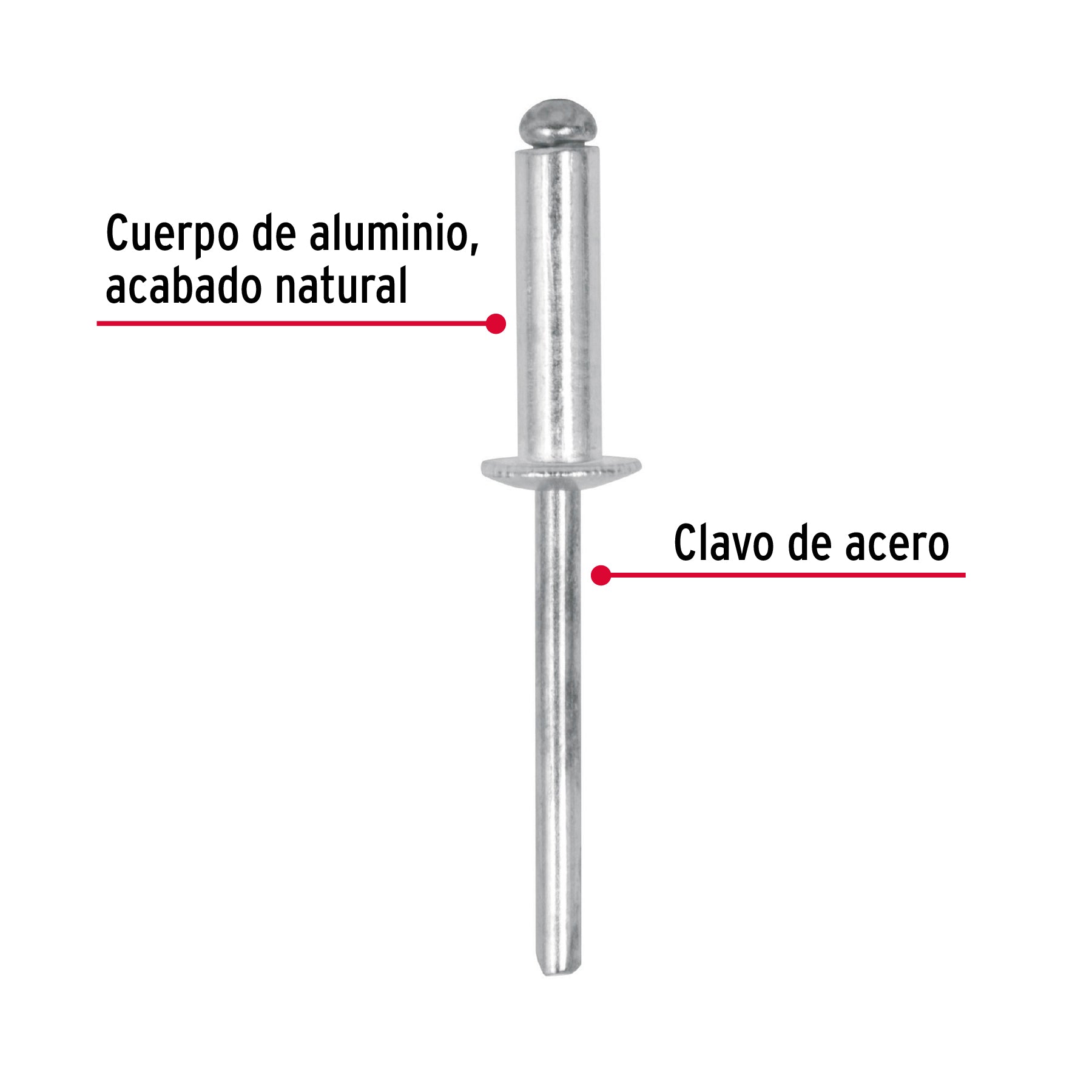 Remache 66 de 3/16" X 3/8'' Fiero Bolsa con 50 Piezas