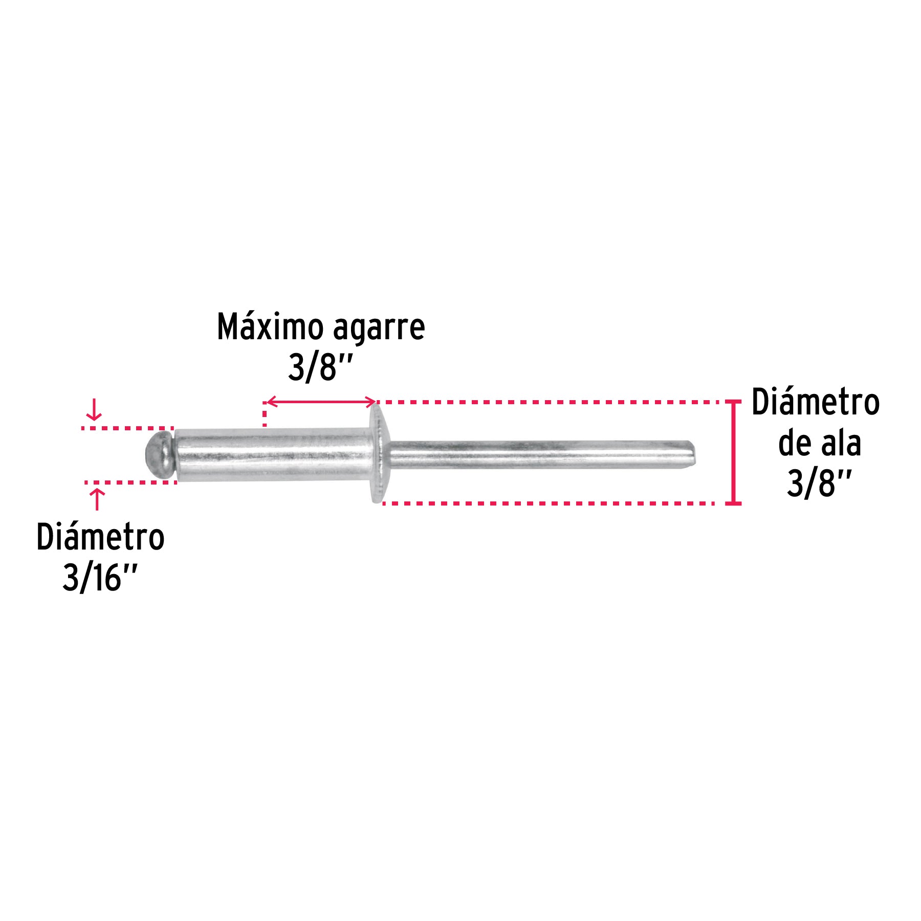 Remache 66 de 3/16" X 3/8'' Fiero Bolsa con 50 Piezas