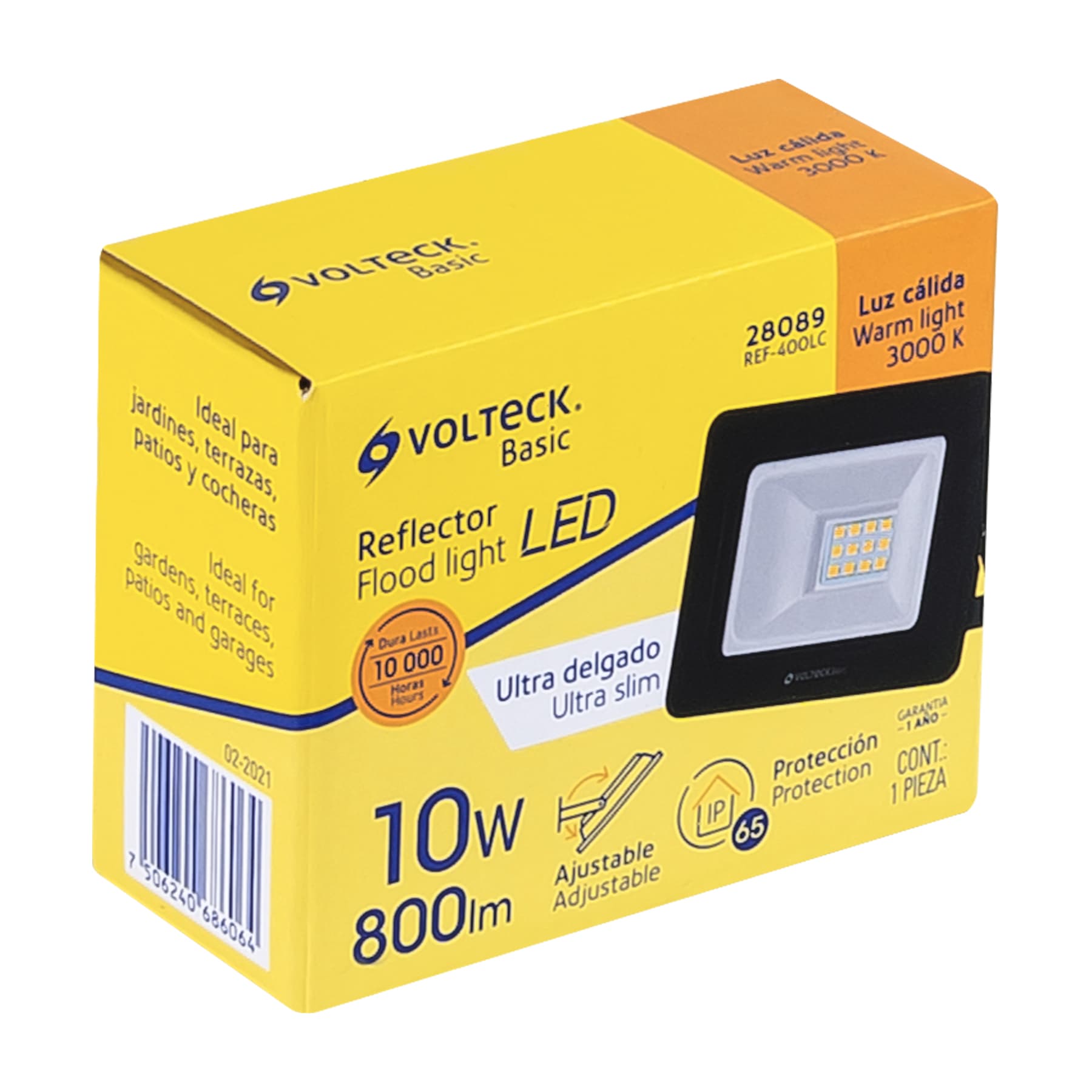 Reflector LED Ultra Delgado Volteck Luz Calida 10 Watts