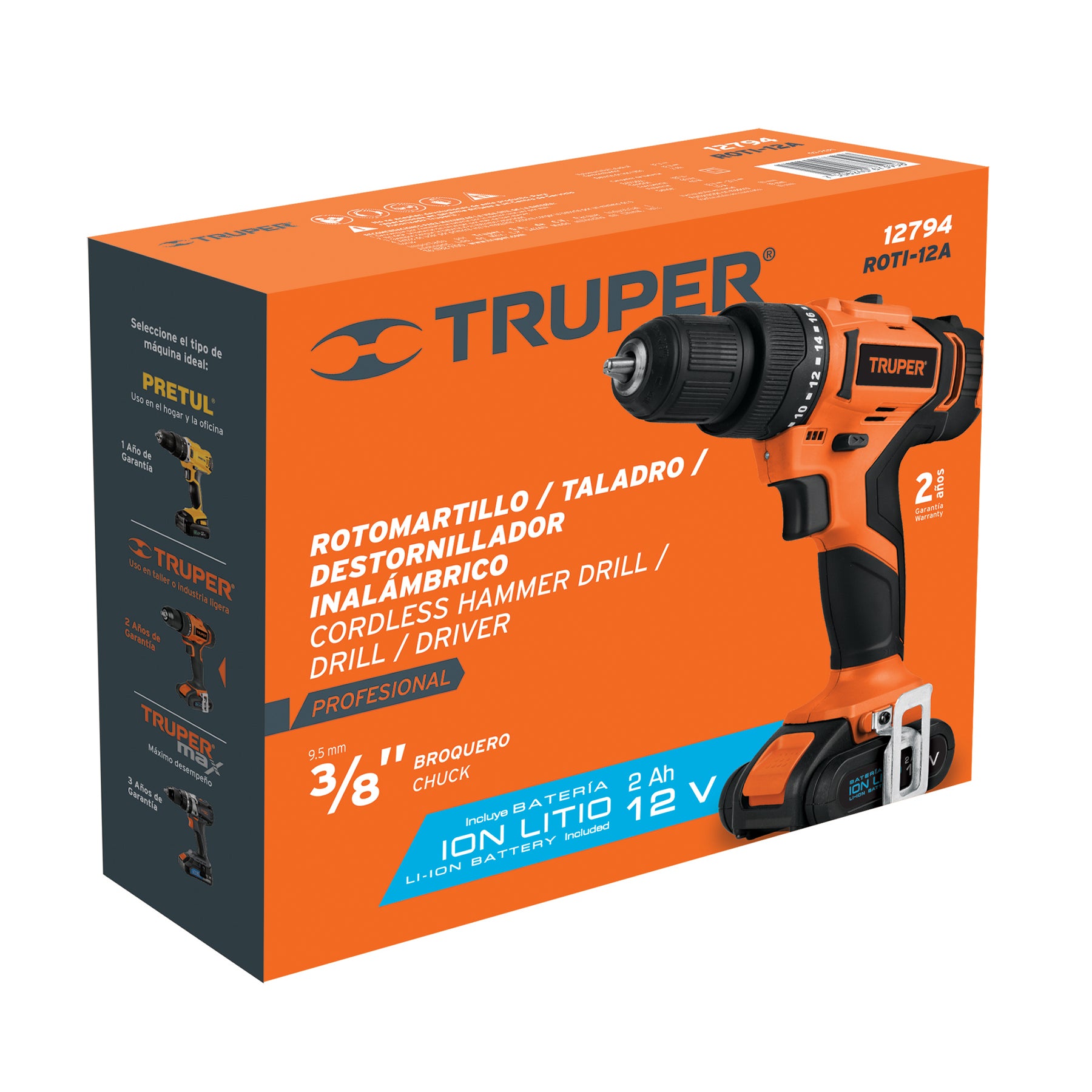 Rotomartillo Inalambrico 12 Volts Broquero 3/8" Truper PRO