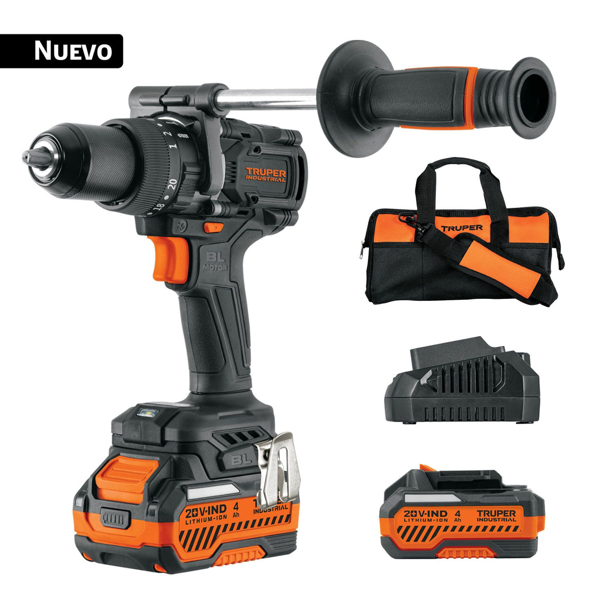 Rotomartillo Inalambrico 20 Volts 1/2" Alto Torque 150Nm 2 Baterias 4Ah TRUPER INDUSTRIAL (Copia)