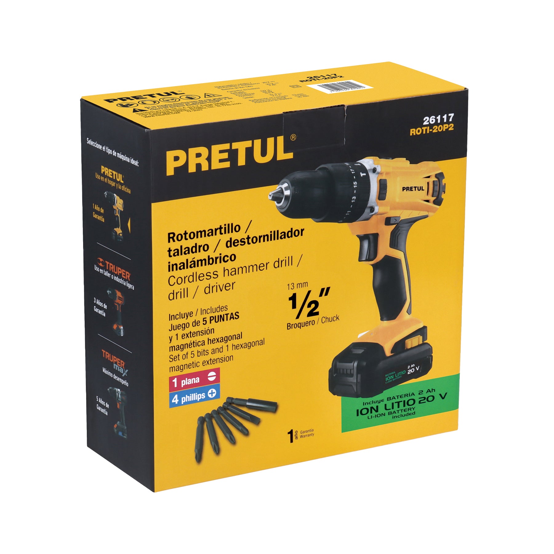 Rotomartillo Inalambrico 20 Volts Broquero de 1/2" Pretul