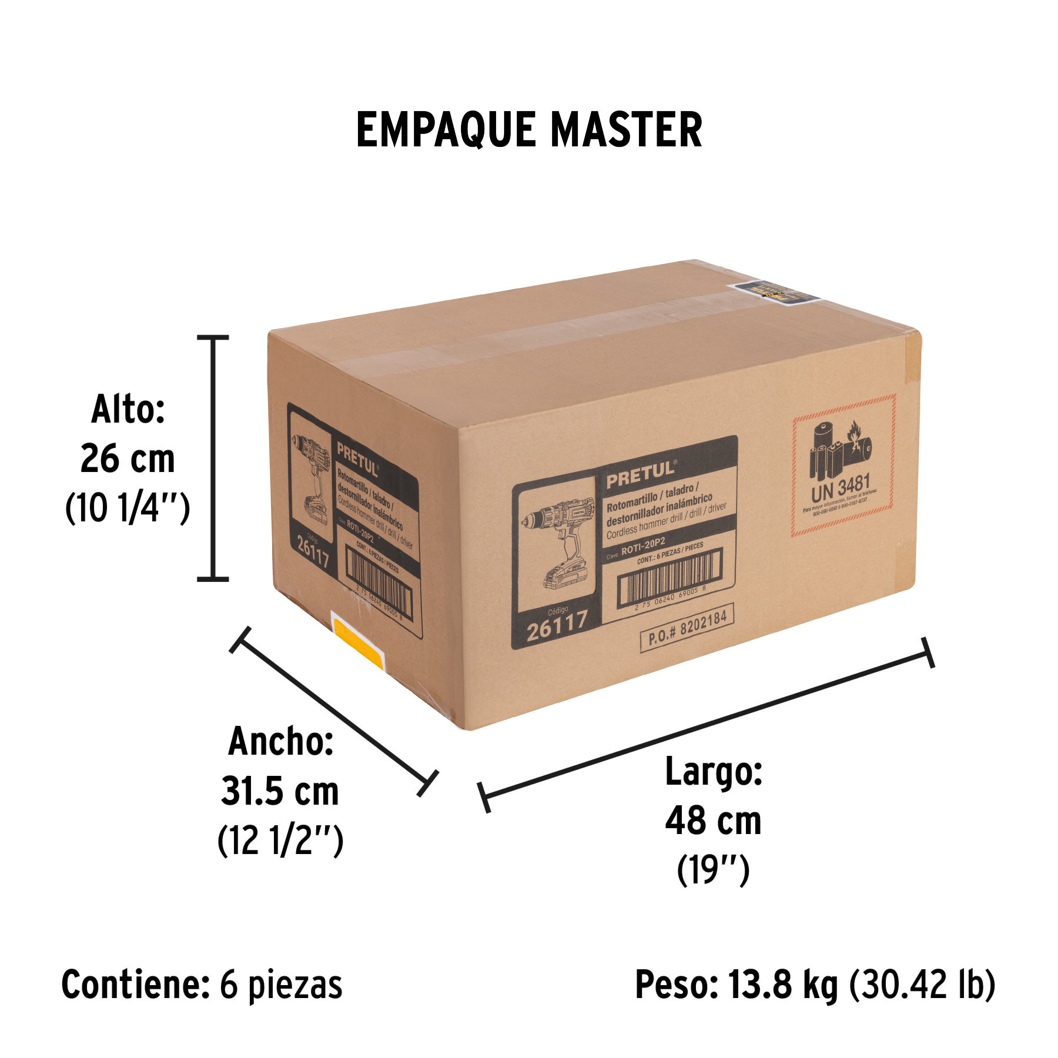 Rotomartillo Inalambrico 20 Volts Broquero de 1/2" Pretul