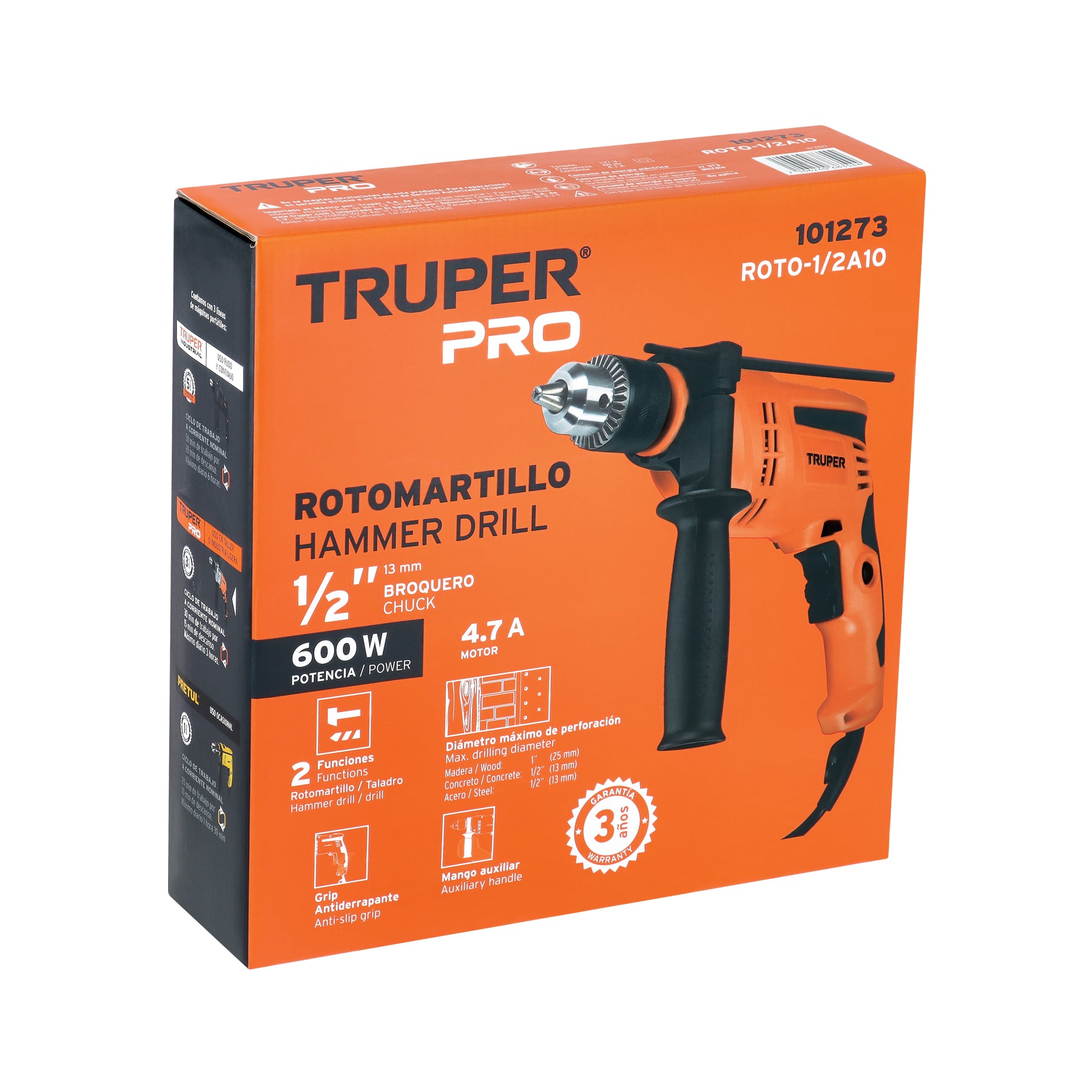 Rotomartillo 600 Watts Broquero de 1/2" Truper PRO