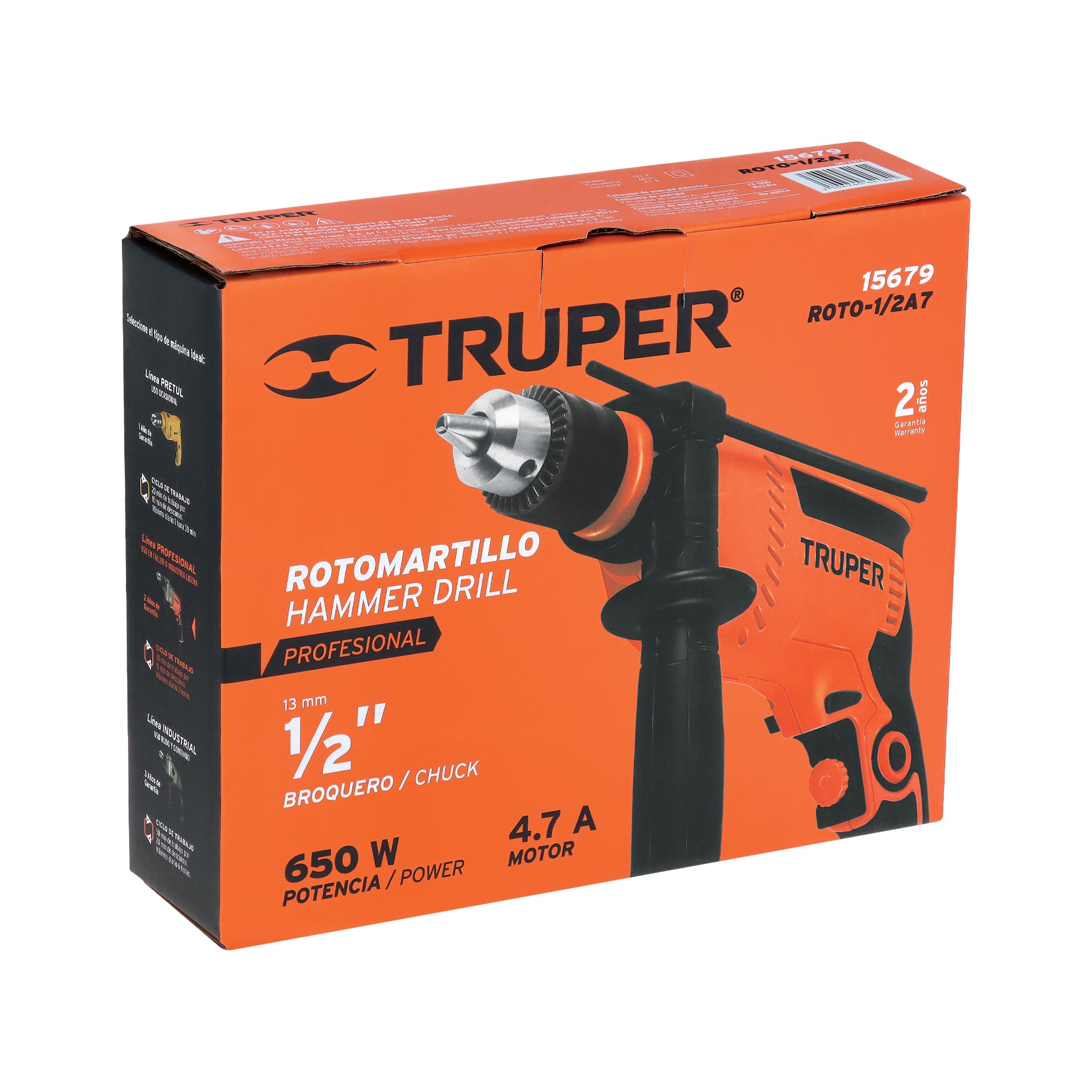 Rotomartillo 650 Watts Broquero de 1/2" Truper PRO