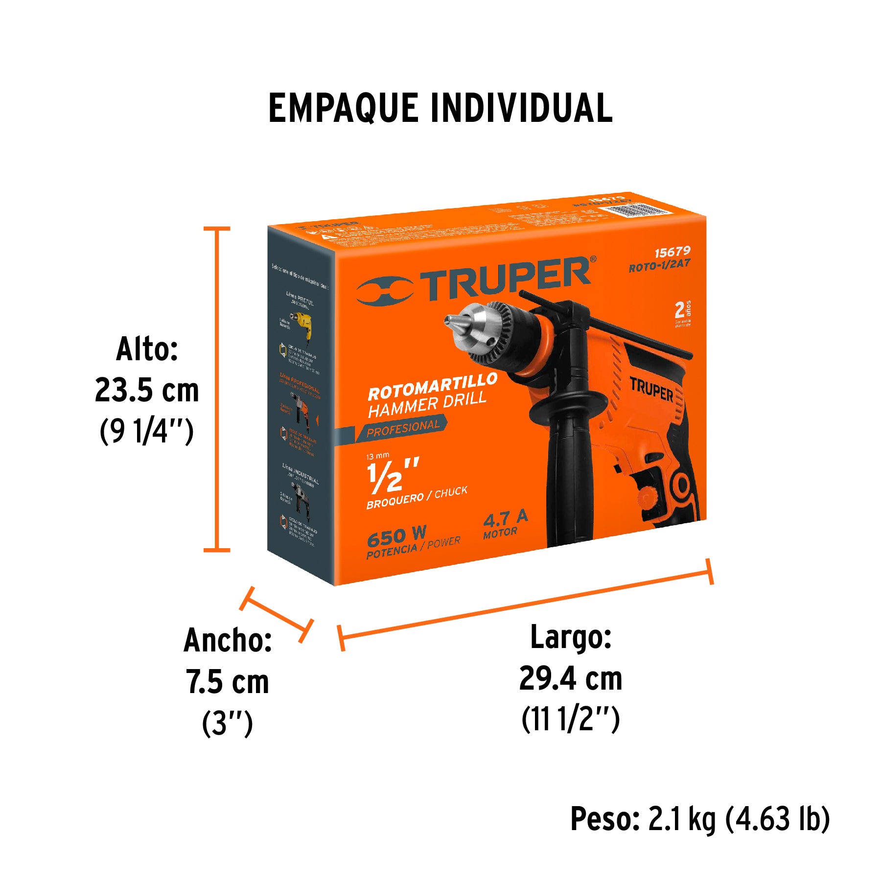 Rotomartillo 650 Watts Broquero de 1/2" Truper PRO