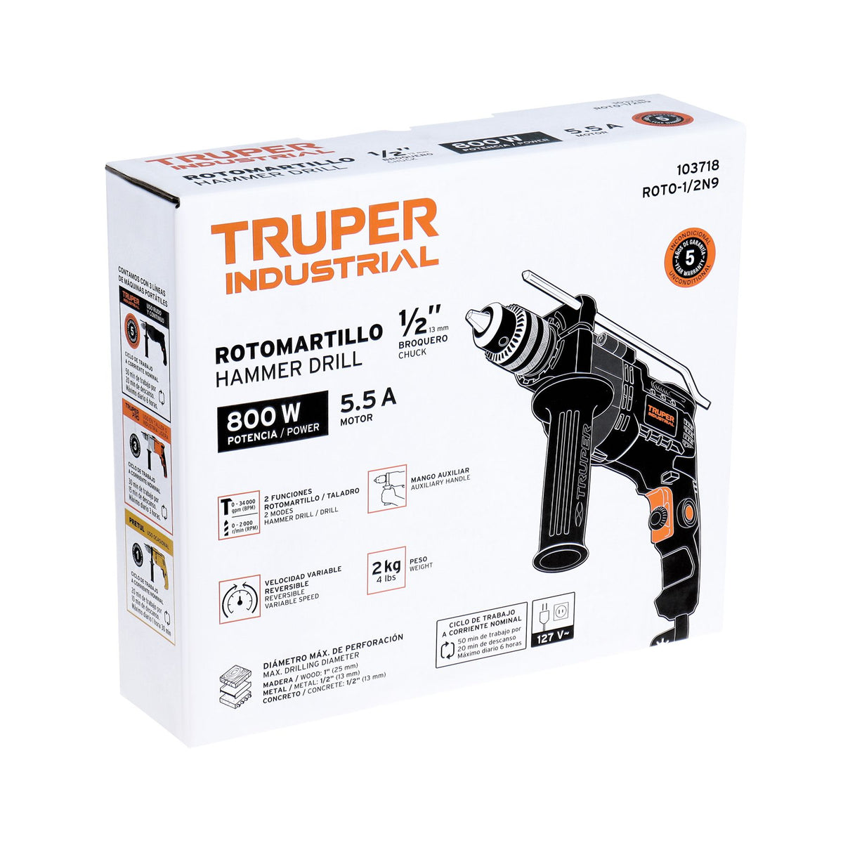 Rotomartillo 800 Watts 1/2" TRUPER INDUSTRIAL