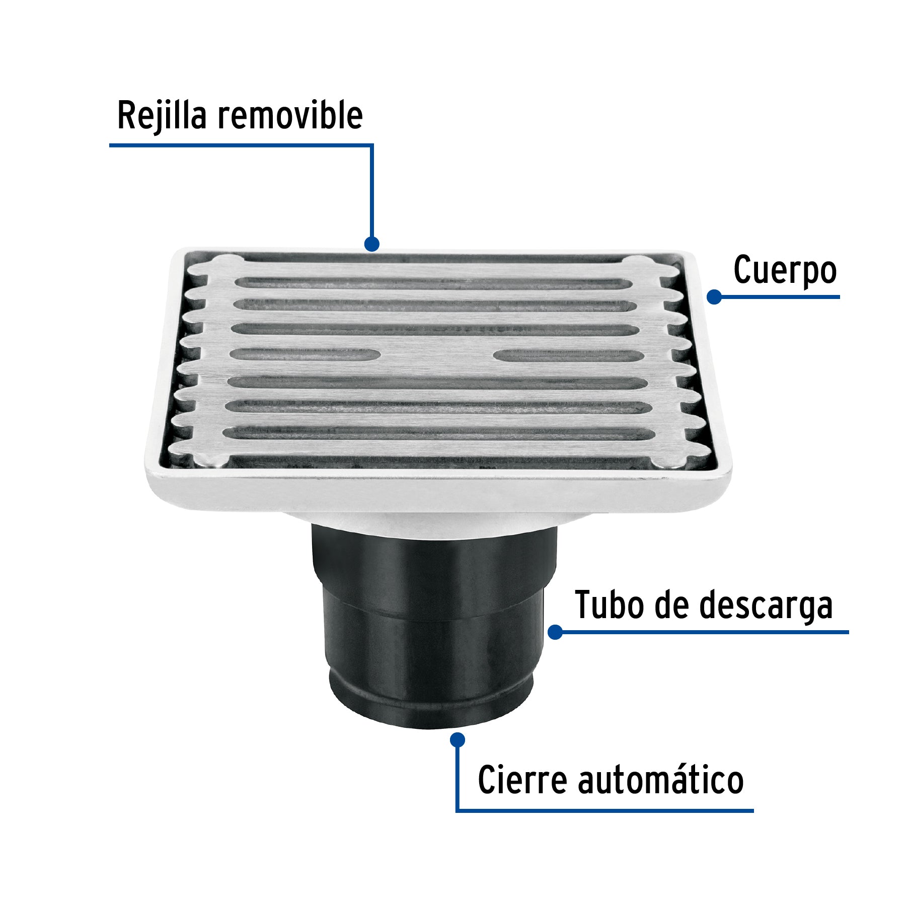 Coladera Cuadrada Acero Inoxidable 4" X 4" FOSET AQUA