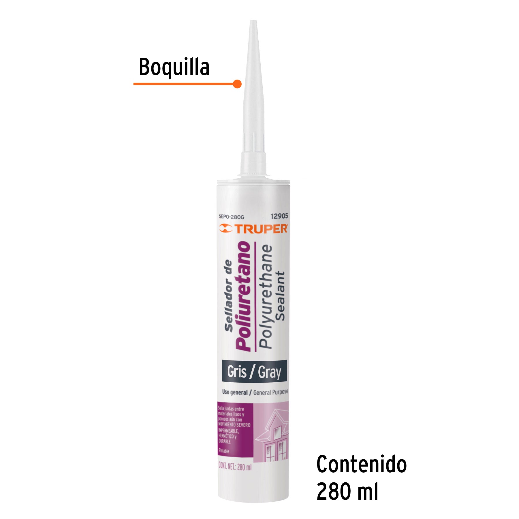 Sellador Poliuretano Truper 280 ml Gris