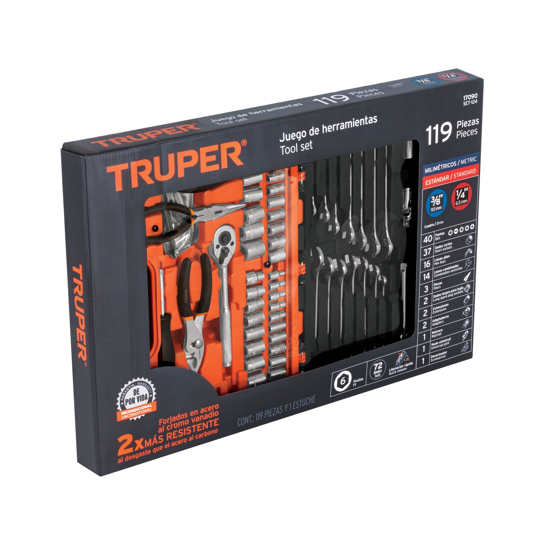 Juego de Herramientas Combinado 119 Piezas Truper