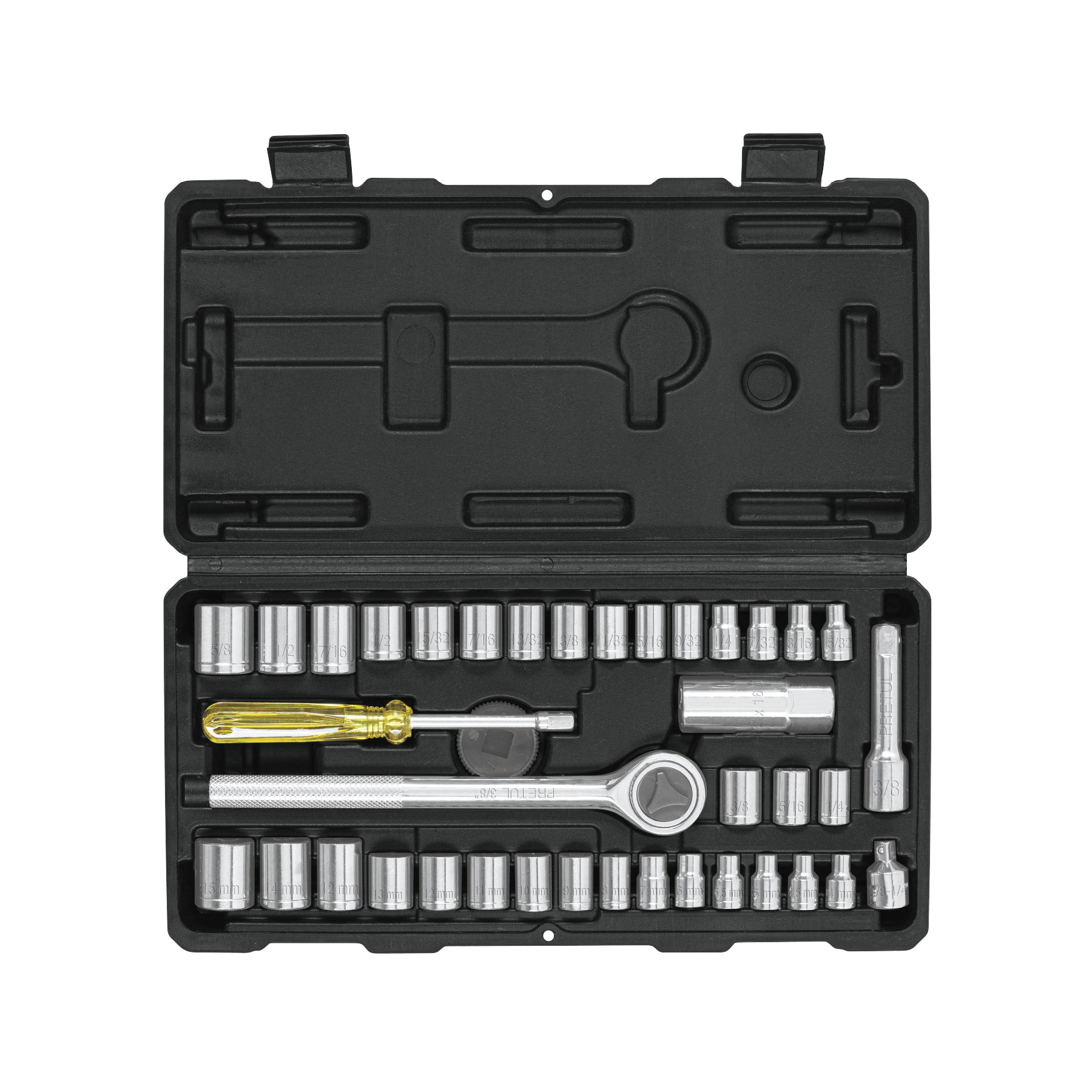 Juego de Dados y Accesorios Combinado 39 Piezas Cuadros 1/4" y 3/8" Pretul