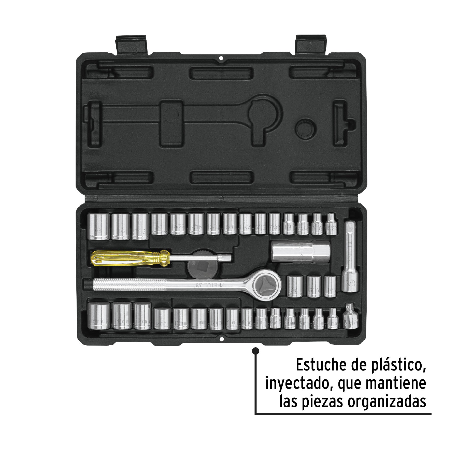 Juego de Dados y Accesorios Combinado 39 Piezas Cuadros 1/4" y 3/8" Pretul