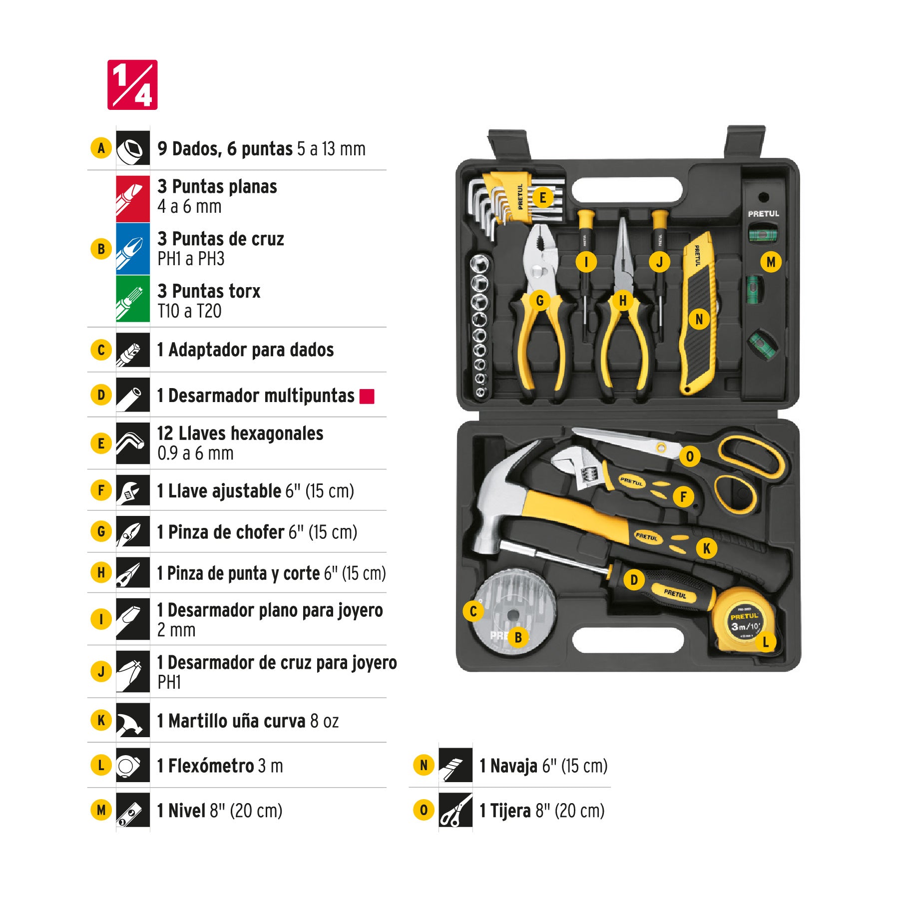 Juego de Herramientas Combinado 42 Piezas Comfort Grip Pretul