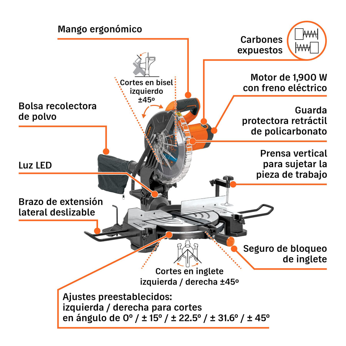 Sierra de Inglete 10", 1900 W Compuesta Truper