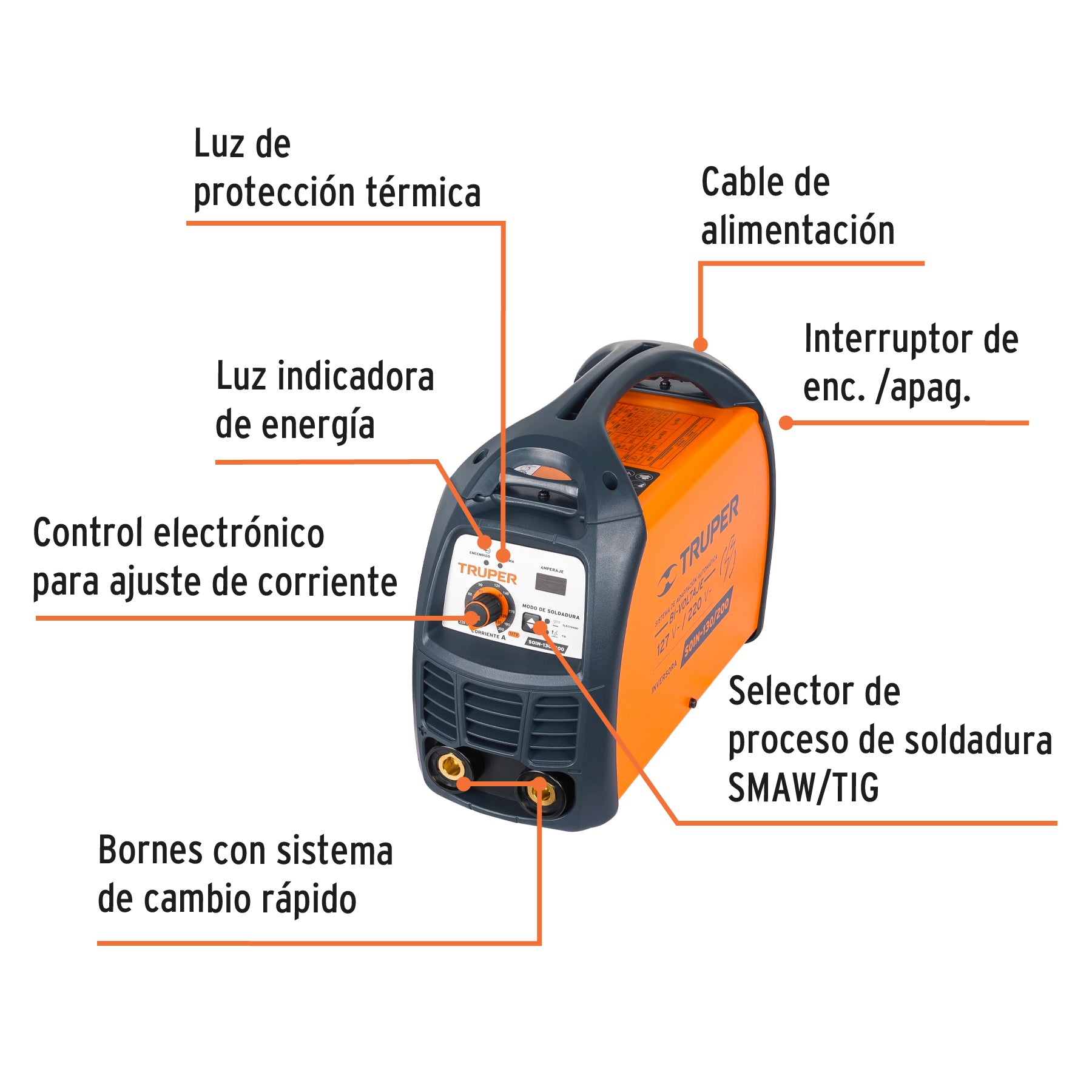 Soldadora Inversora Proceso SMAW y TIG 200 A Bi-Voltaje Truper