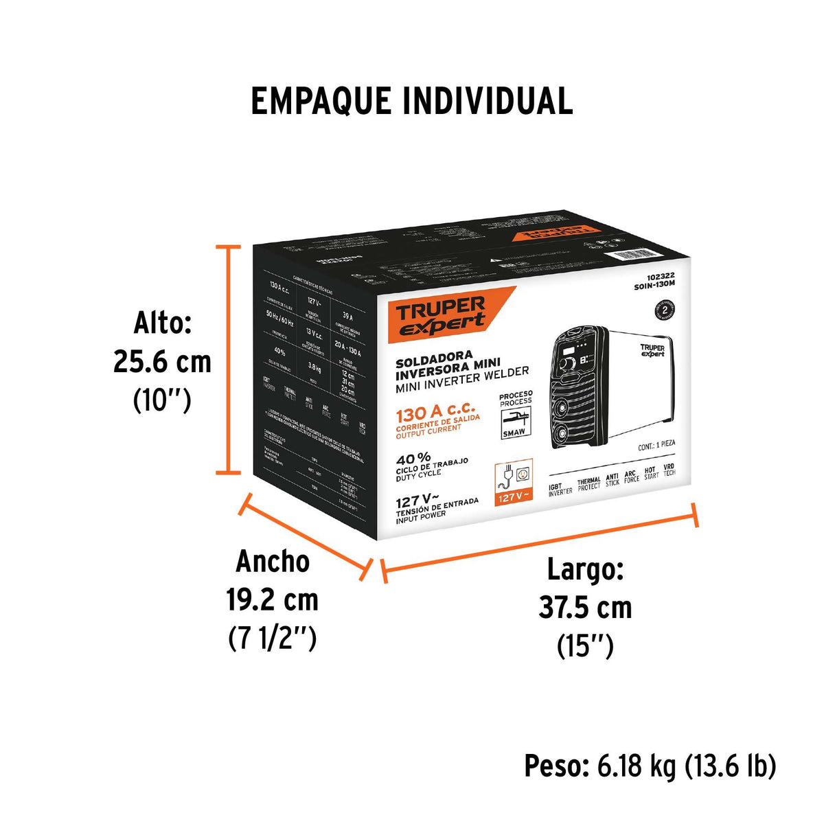 Mini Soldadora Inversora Proceso SMAW 130A 127V TRUPER EXPERT