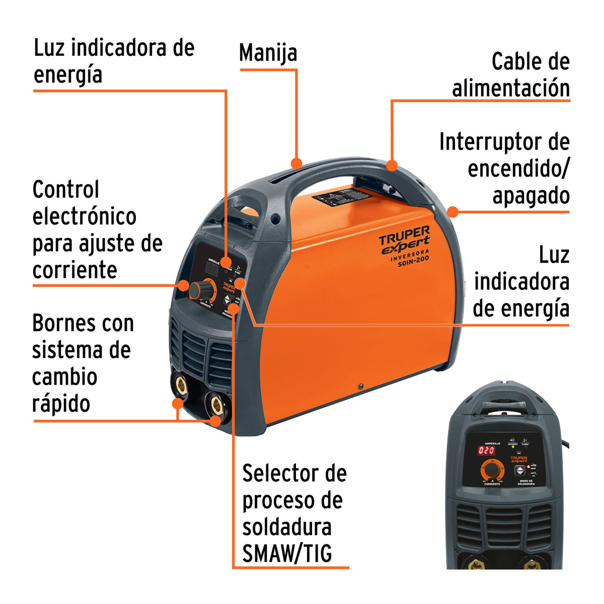 Soldadora Inversora SMAW y GTAW 200A 220V TRUPER EXPERT